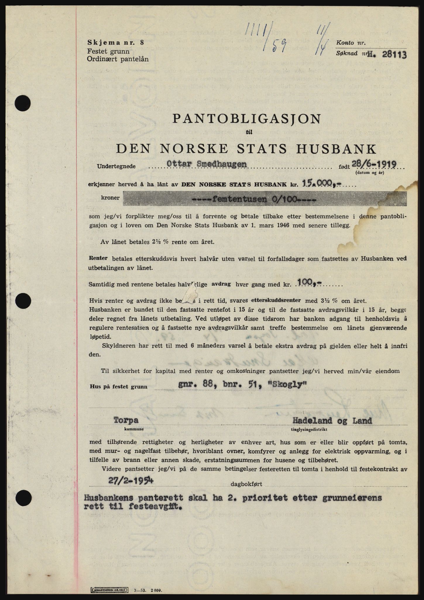 Hadeland og Land tingrett, SAH/TING-010/H/Hb/Hbc/L0040: Pantebok nr. B40, 1959-1959, Dagboknr: 1111/1959