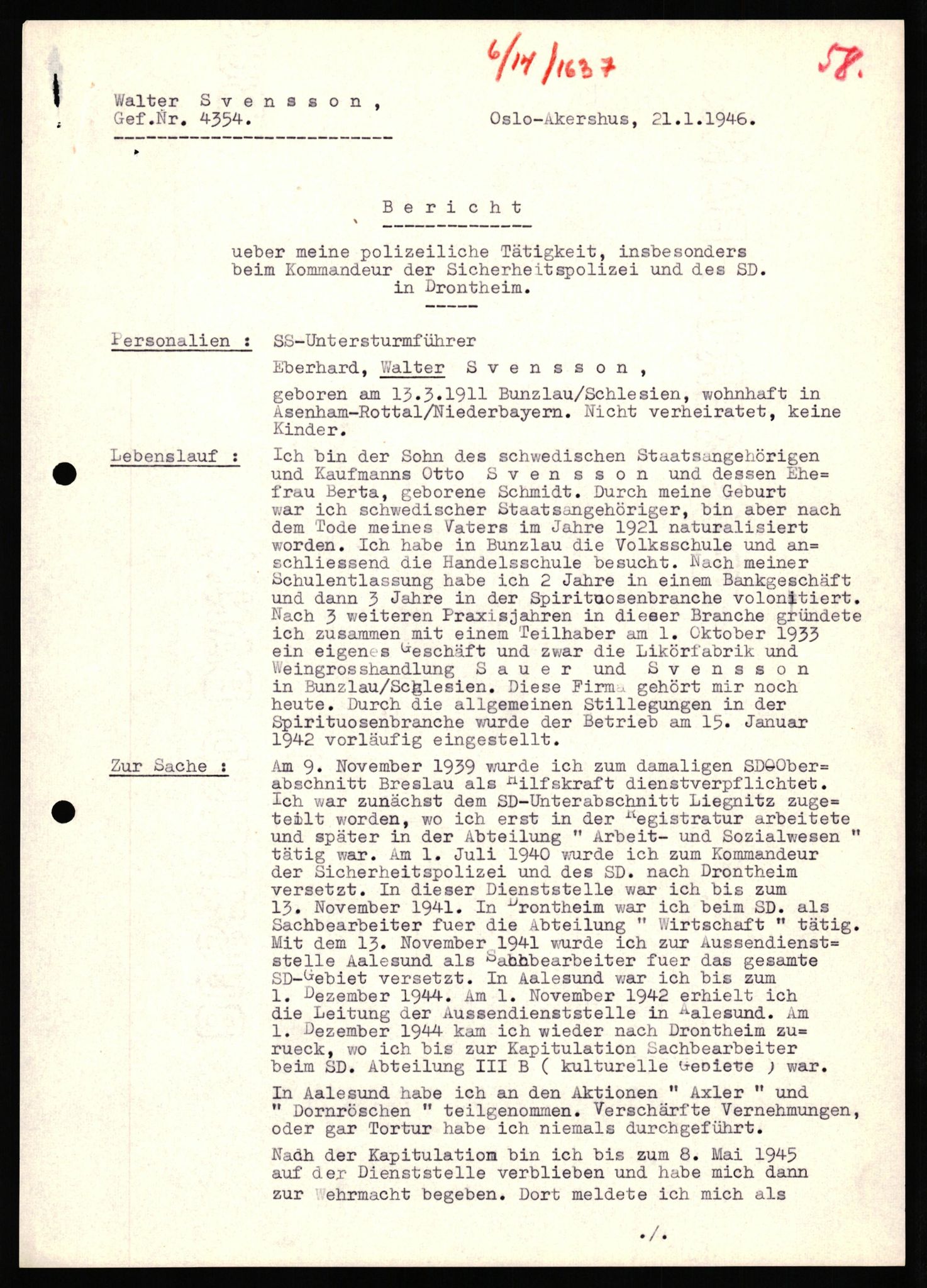 Forsvaret, Forsvarets overkommando II, AV/RA-RAFA-3915/D/Db/L0033: CI Questionaires. Tyske okkupasjonsstyrker i Norge. Tyskere., 1945-1946, s. 330