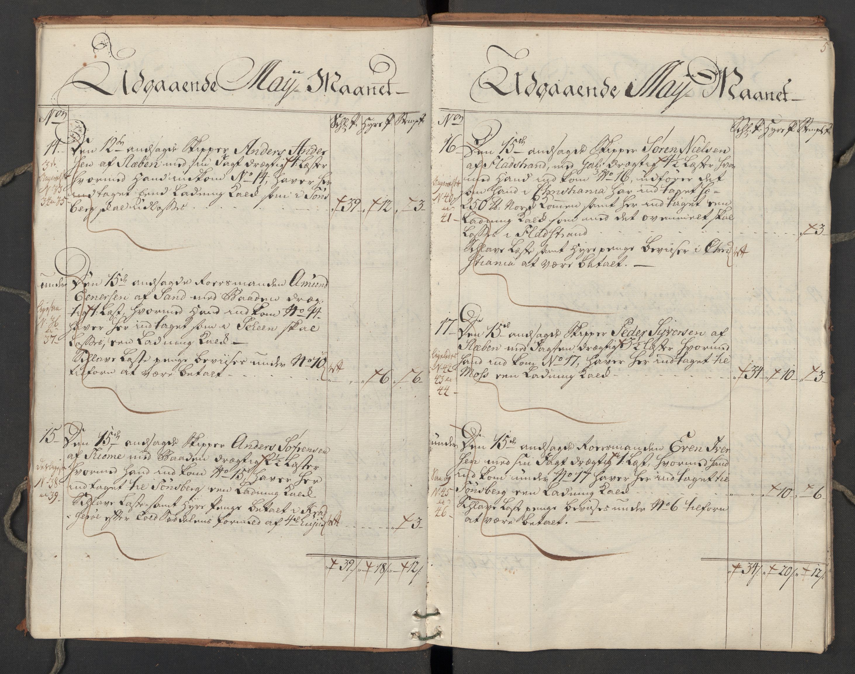 Generaltollkammeret, tollregnskaper, AV/RA-EA-5490/R06/L0064/0002: Tollregnskaper Kristiania / Utgående hovedtollbok Slependen, 1762, s. 4b-5a