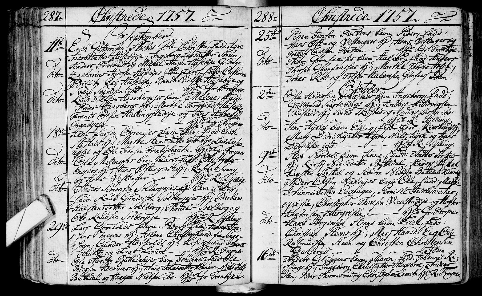 Lier kirkebøker, SAKO/A-230/F/Fa/L0004: Ministerialbok nr. I 4, 1749-1764, s. 287-288