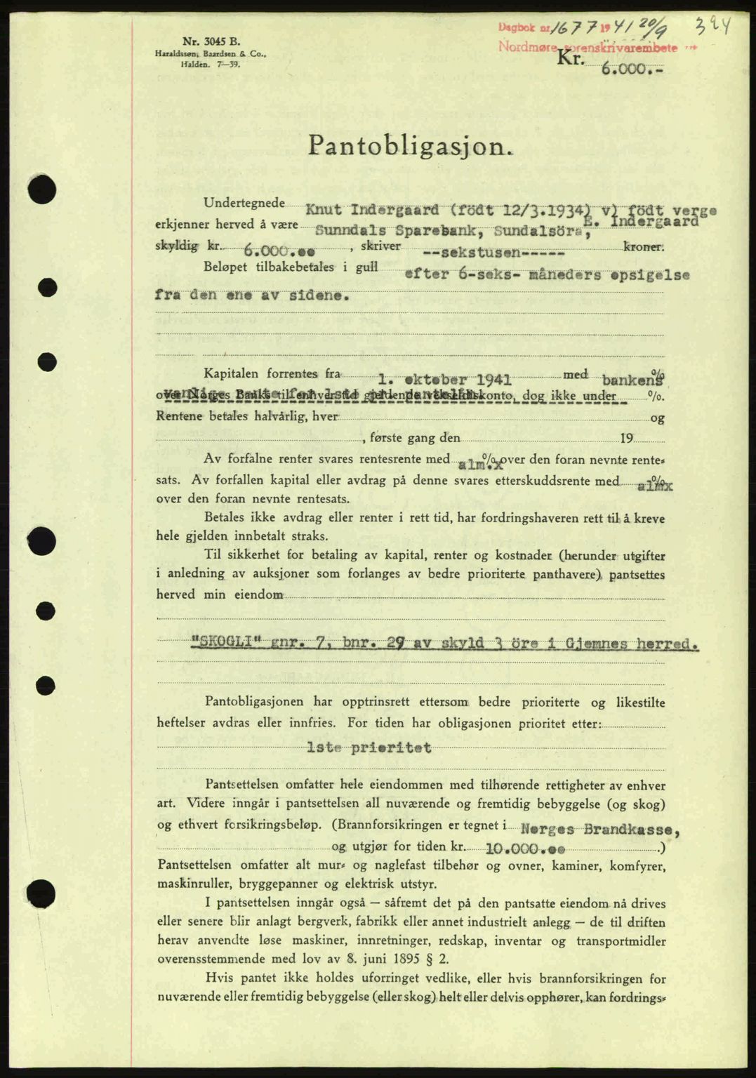 Nordmøre sorenskriveri, SAT/A-4132/1/2/2Ca: Pantebok nr. B88, 1941-1942, Dagboknr: 1677/1941