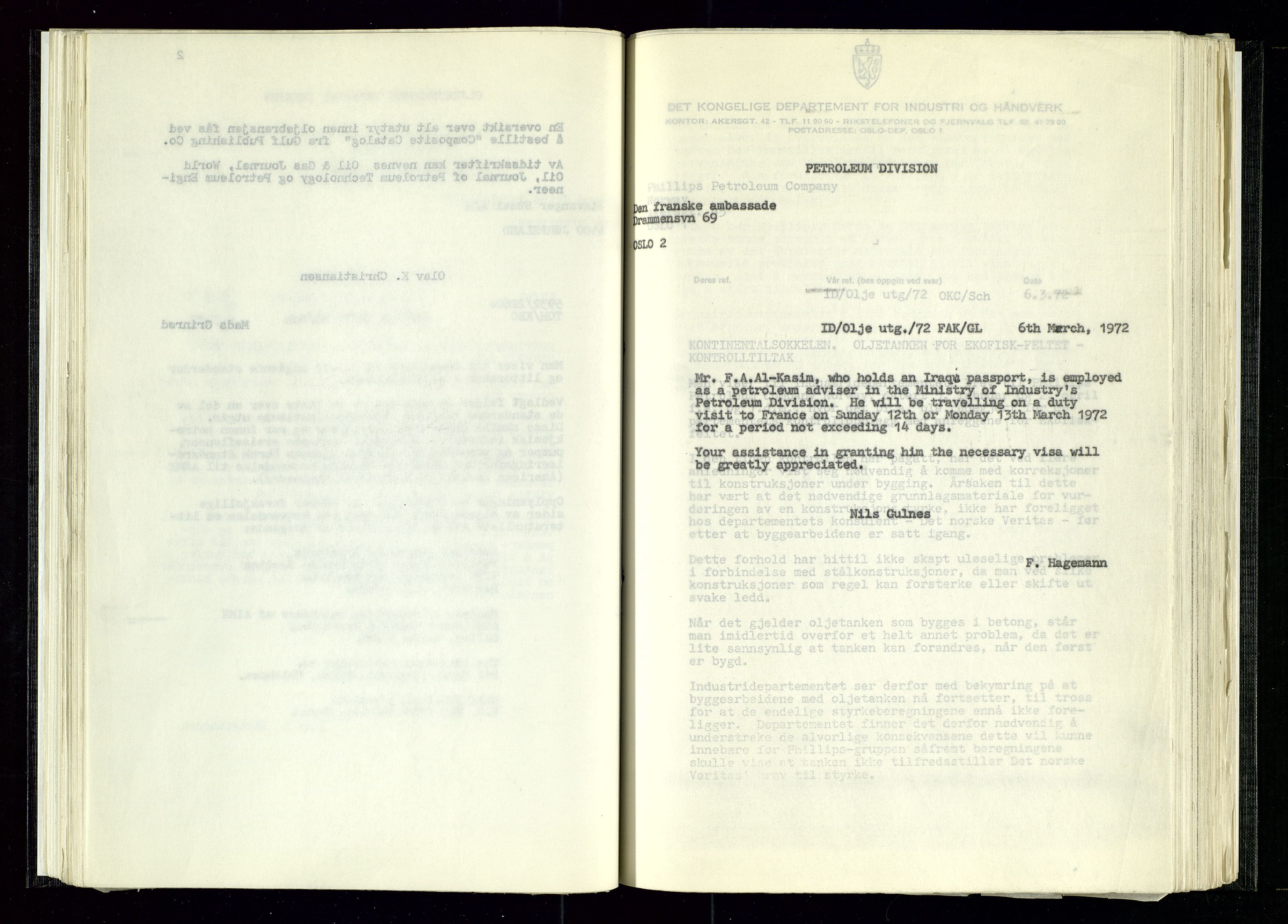 Industridepartementet, Oljekontoret, AV/SAST-A-101348/B/L0001: Kopibok, 1971-1972