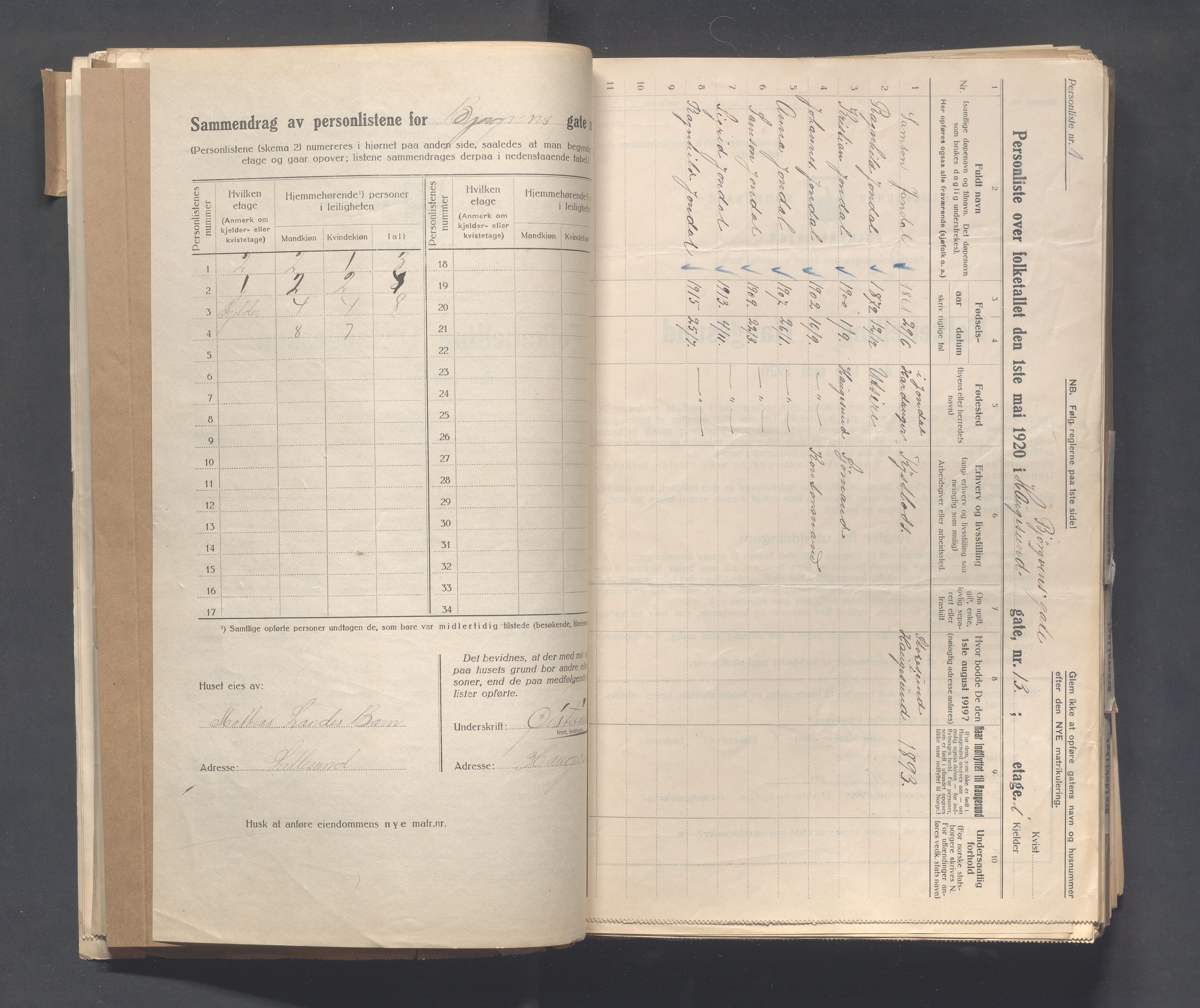 IKAR, Kommunal folketelling 1.5.1920 for Haugesund, 1920, s. 128