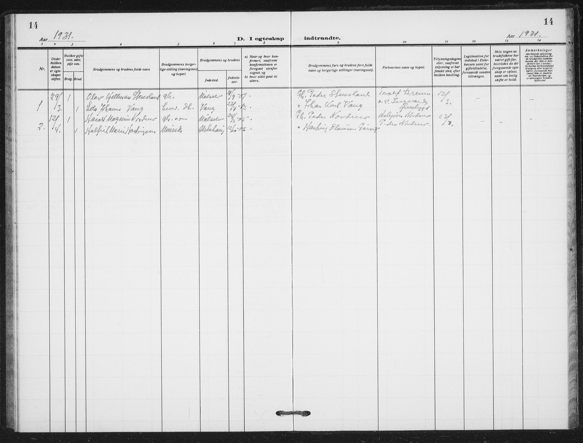 Målselv sokneprestembete, SATØ/S-1311/G/Ga/Gab/L0012klokker: Klokkerbok nr. 12, 1900-1936, s. 14