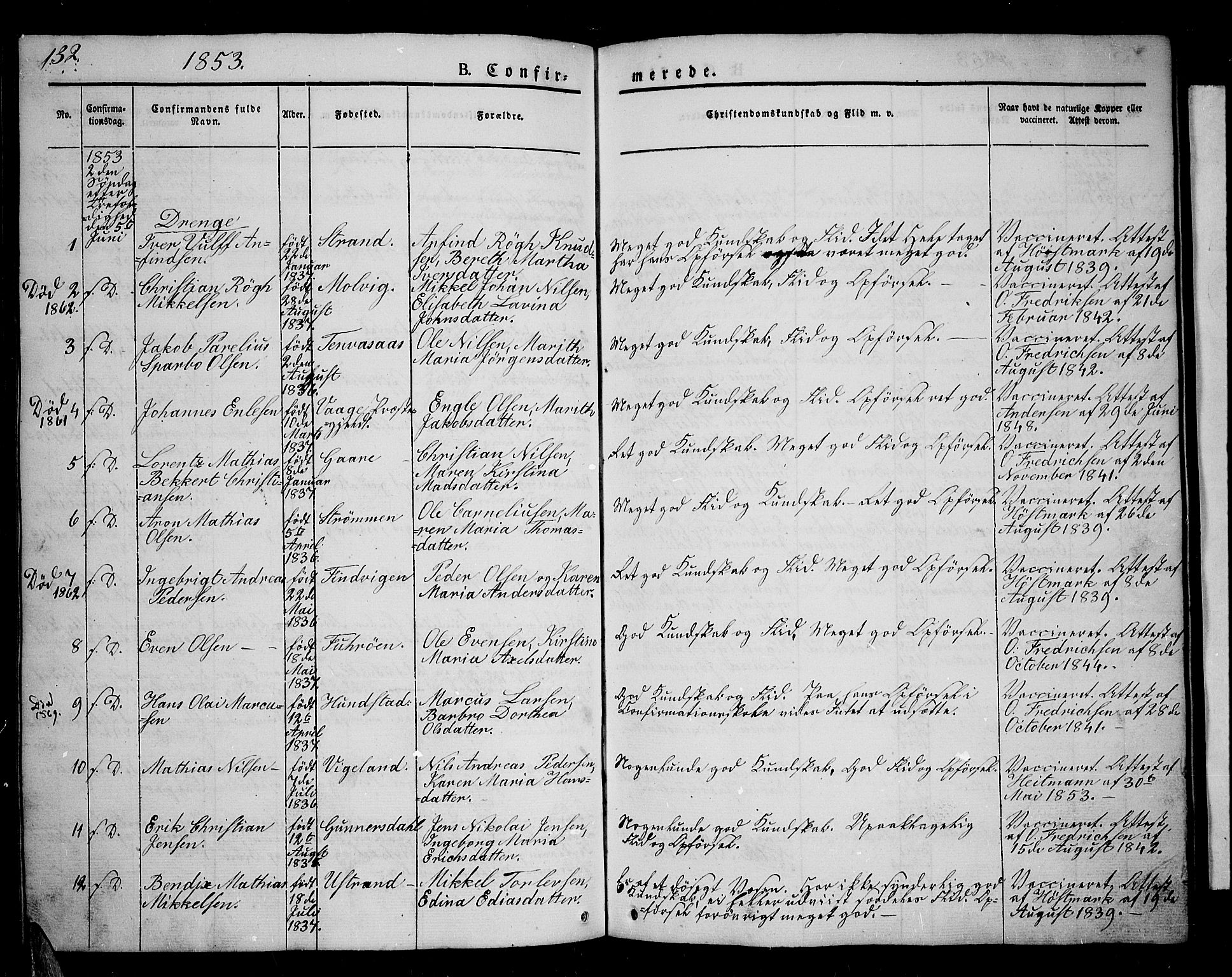 Kvæfjord sokneprestkontor, AV/SATØ-S-1323/G/Ga/Gab/L0002klokker: Klokkerbok nr. 2, 1841-1855, s. 132