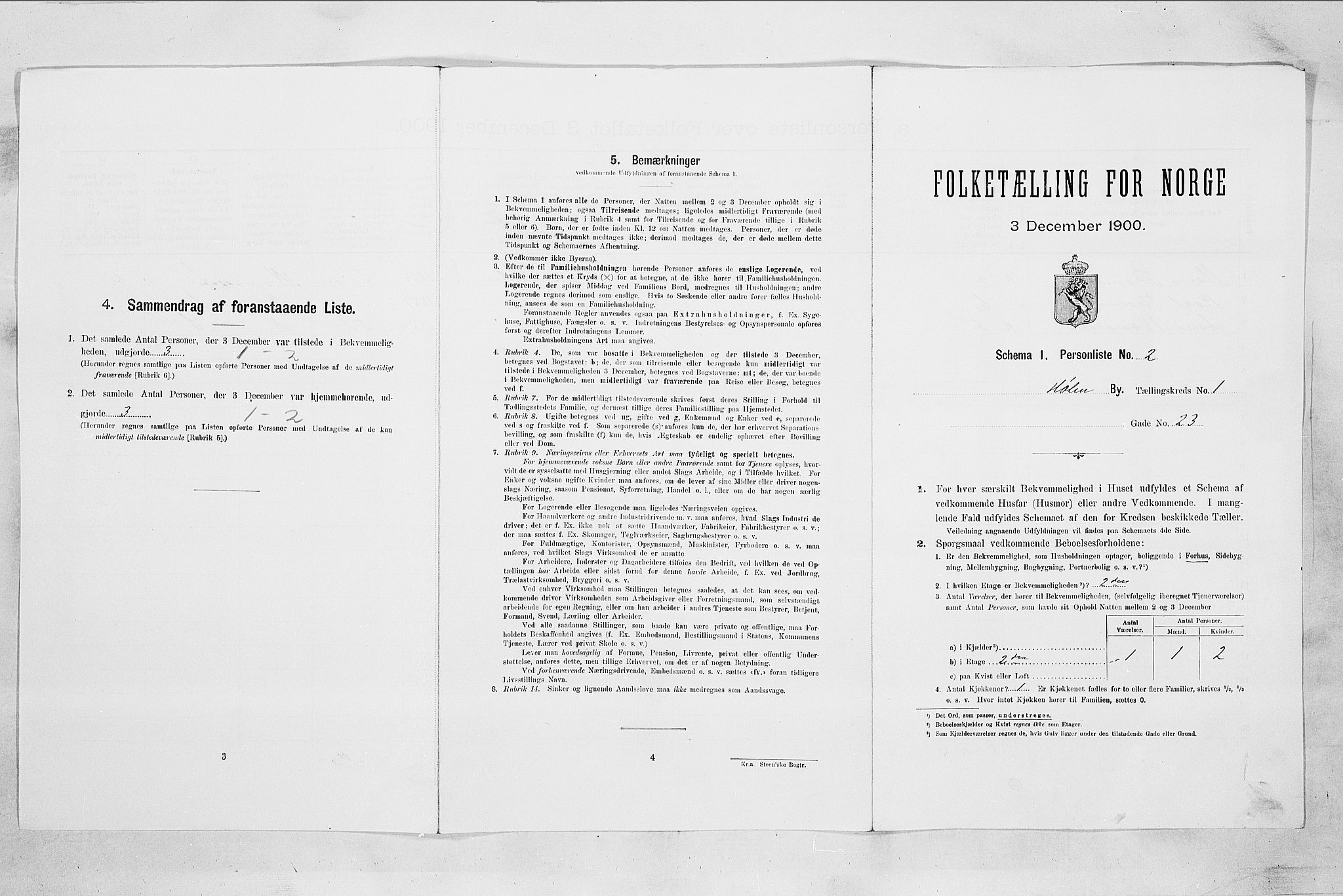 SAO, Folketelling 1900 for 0204 Hølen ladested, 1900