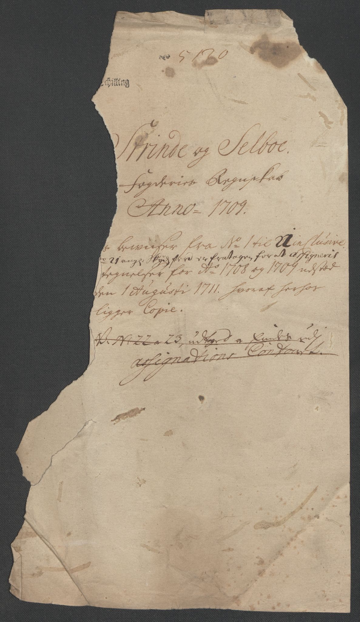 Rentekammeret inntil 1814, Reviderte regnskaper, Fogderegnskap, RA/EA-4092/R61/L4111: Fogderegnskap Strinda og Selbu, 1709-1710, s. 3