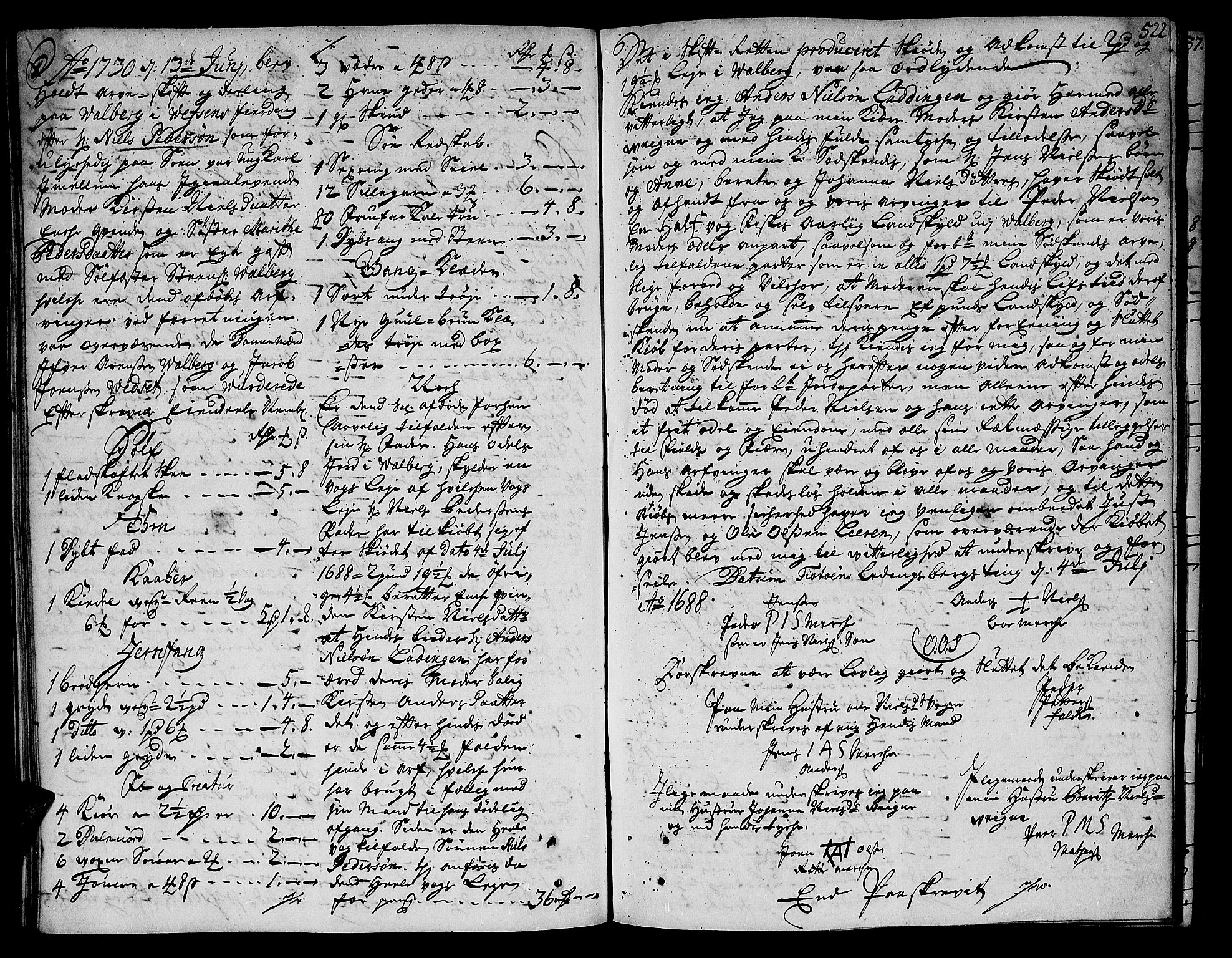 Helgeland sorenskriveri, AV/SAT-A-0004/3/3A/L0008: Skifteprotokoll 6B, 1728-1731, s. 521b-522a