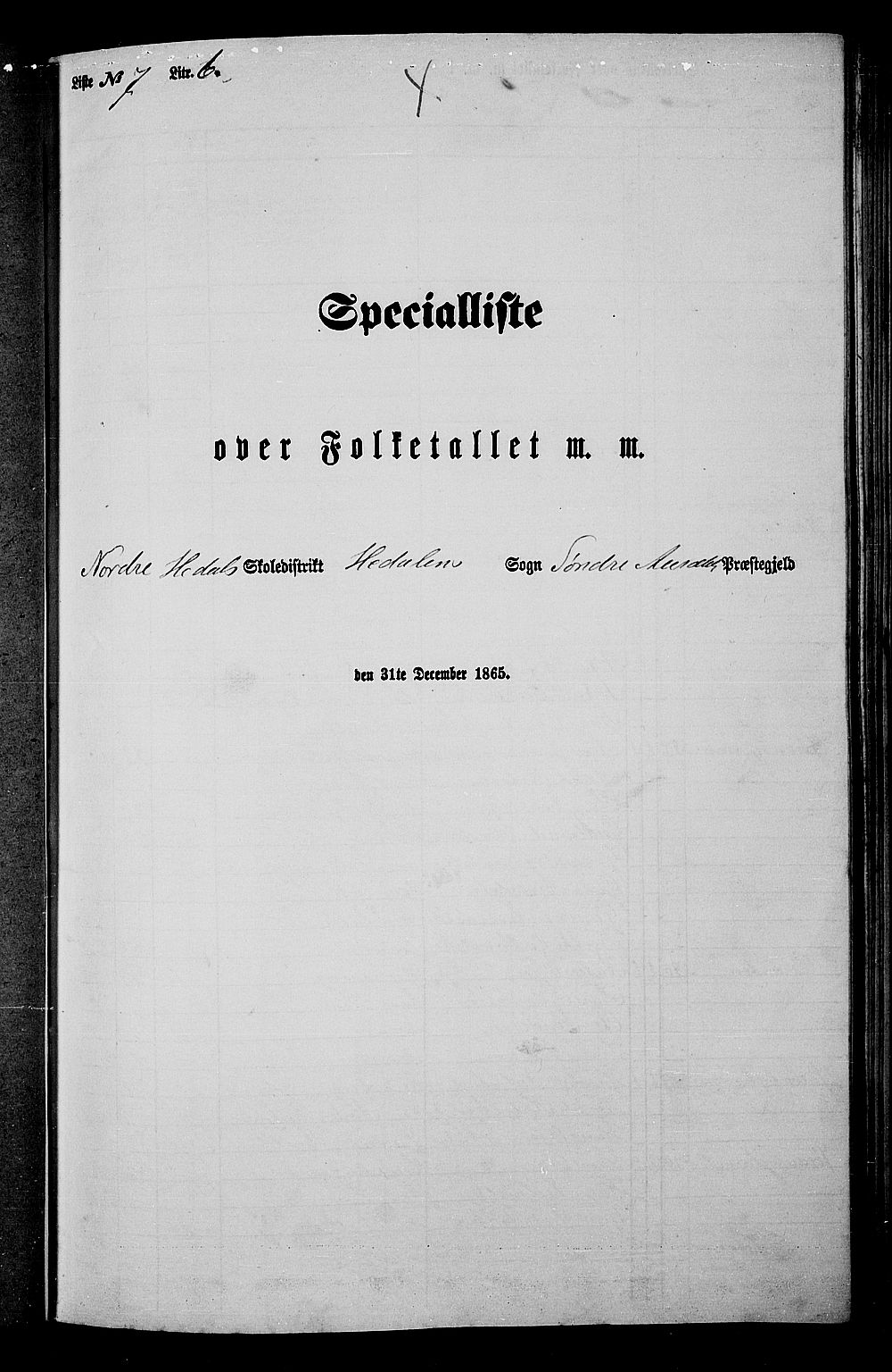 RA, Folketelling 1865 for 0540P Sør-Aurdal prestegjeld, 1865, s. 157