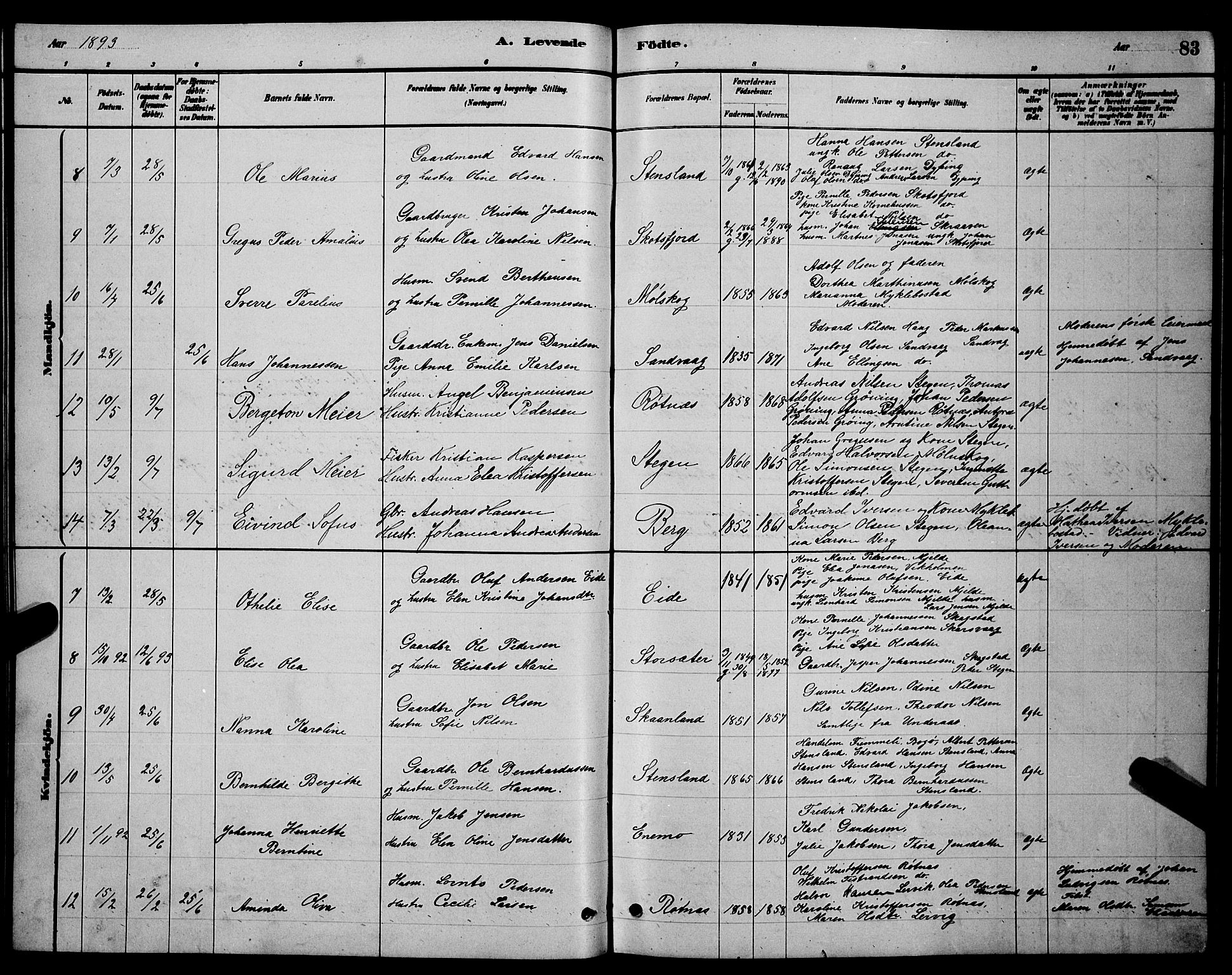 Ministerialprotokoller, klokkerbøker og fødselsregistre - Nordland, AV/SAT-A-1459/855/L0816: Klokkerbok nr. 855C05, 1879-1894, s. 83