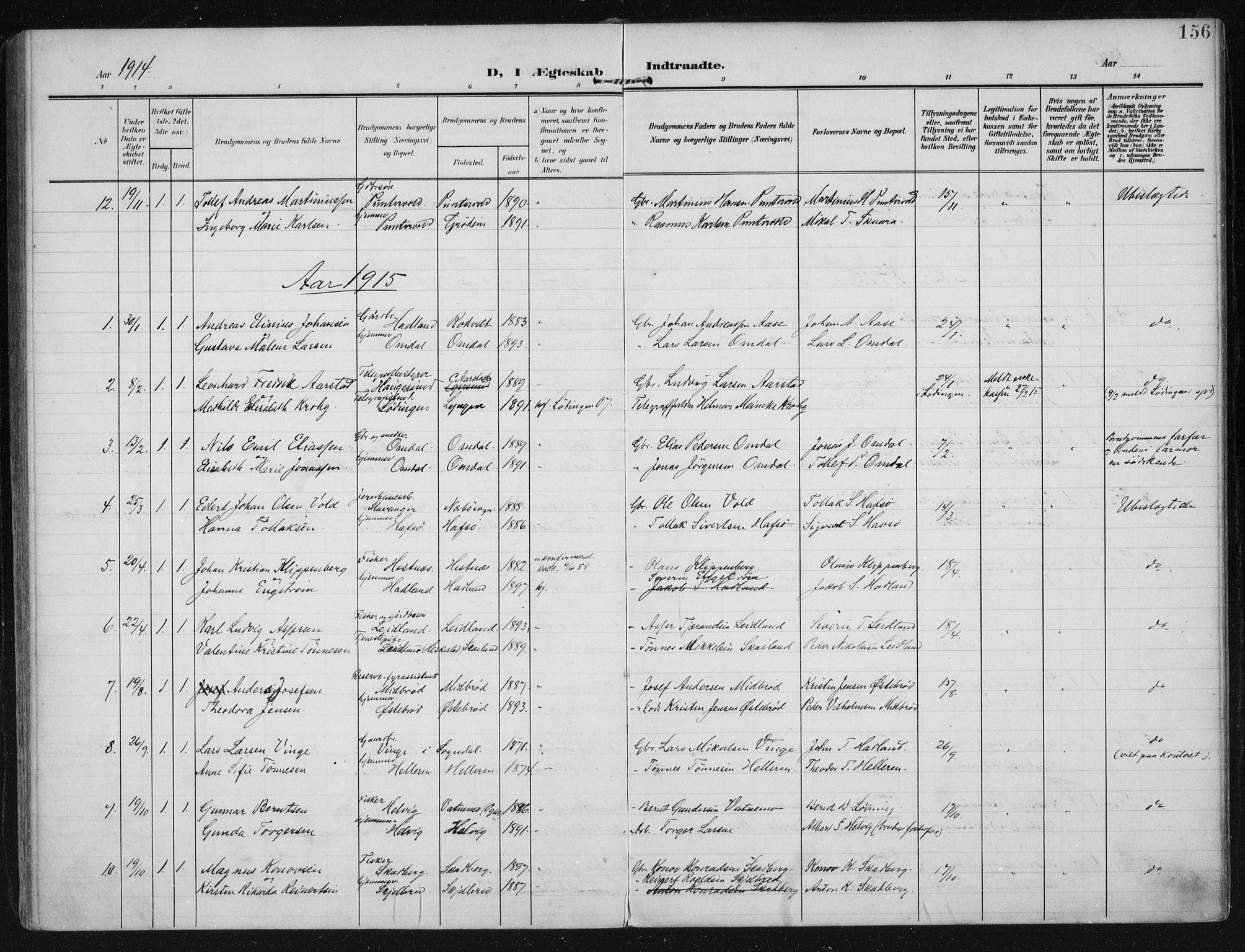 Eigersund sokneprestkontor, SAST/A-101807/S08/L0021: Ministerialbok nr. A 20, 1906-1928, s. 156