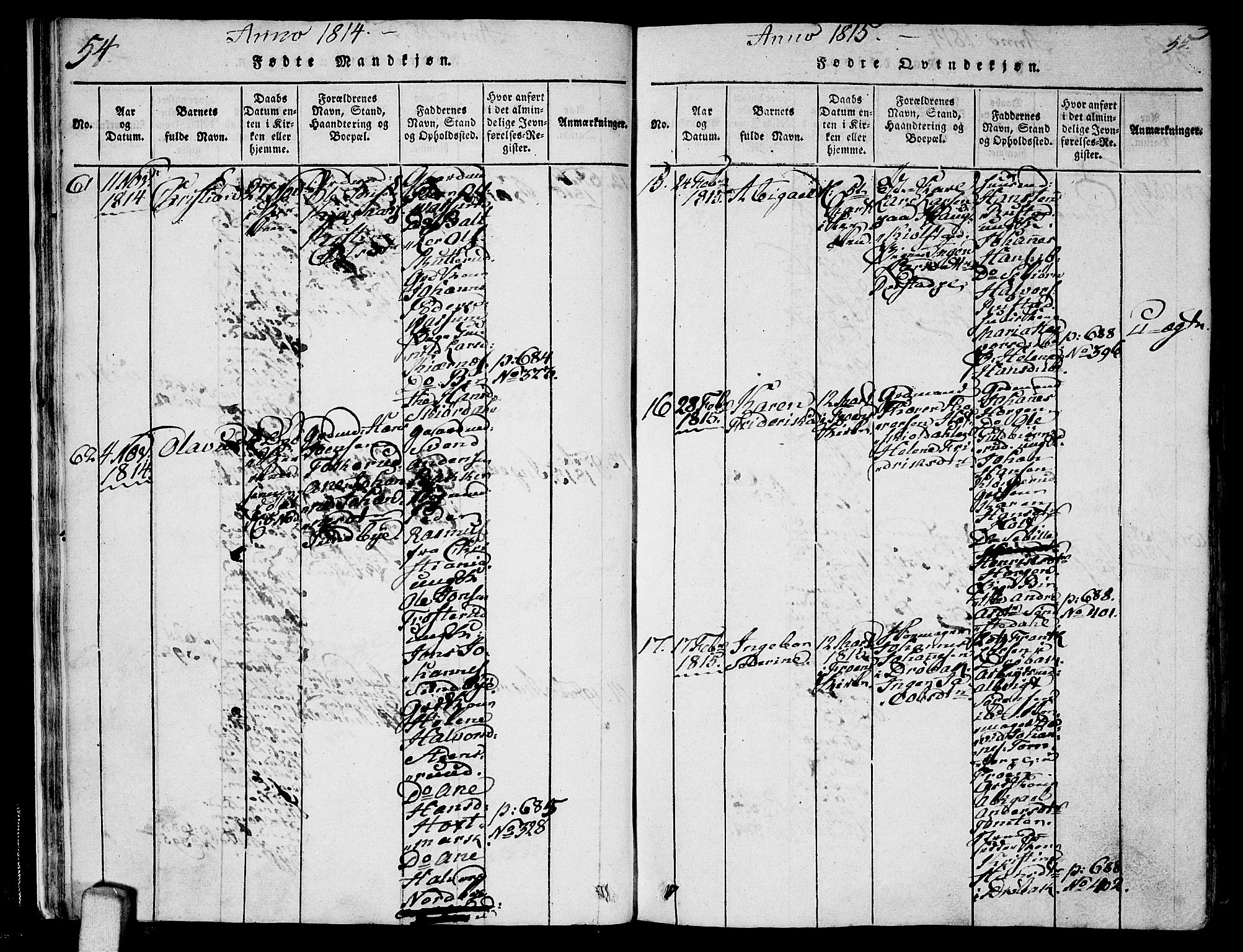 Ås prestekontor Kirkebøker, AV/SAO-A-10894/F/Fa/L0003: Ministerialbok nr. I 3, 1814-1818, s. 54-55