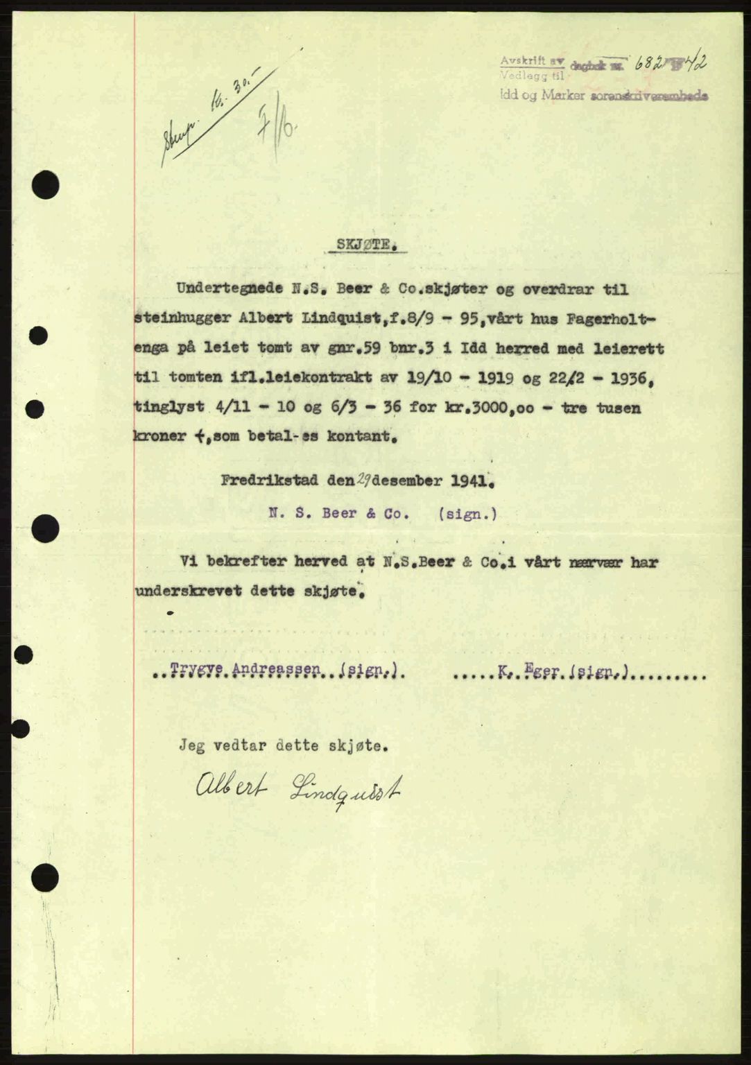 Idd og Marker sorenskriveri, AV/SAO-A-10283/G/Gb/Gbb/L0005: Pantebok nr. A5, 1941-1943, Dagboknr: 682/1942