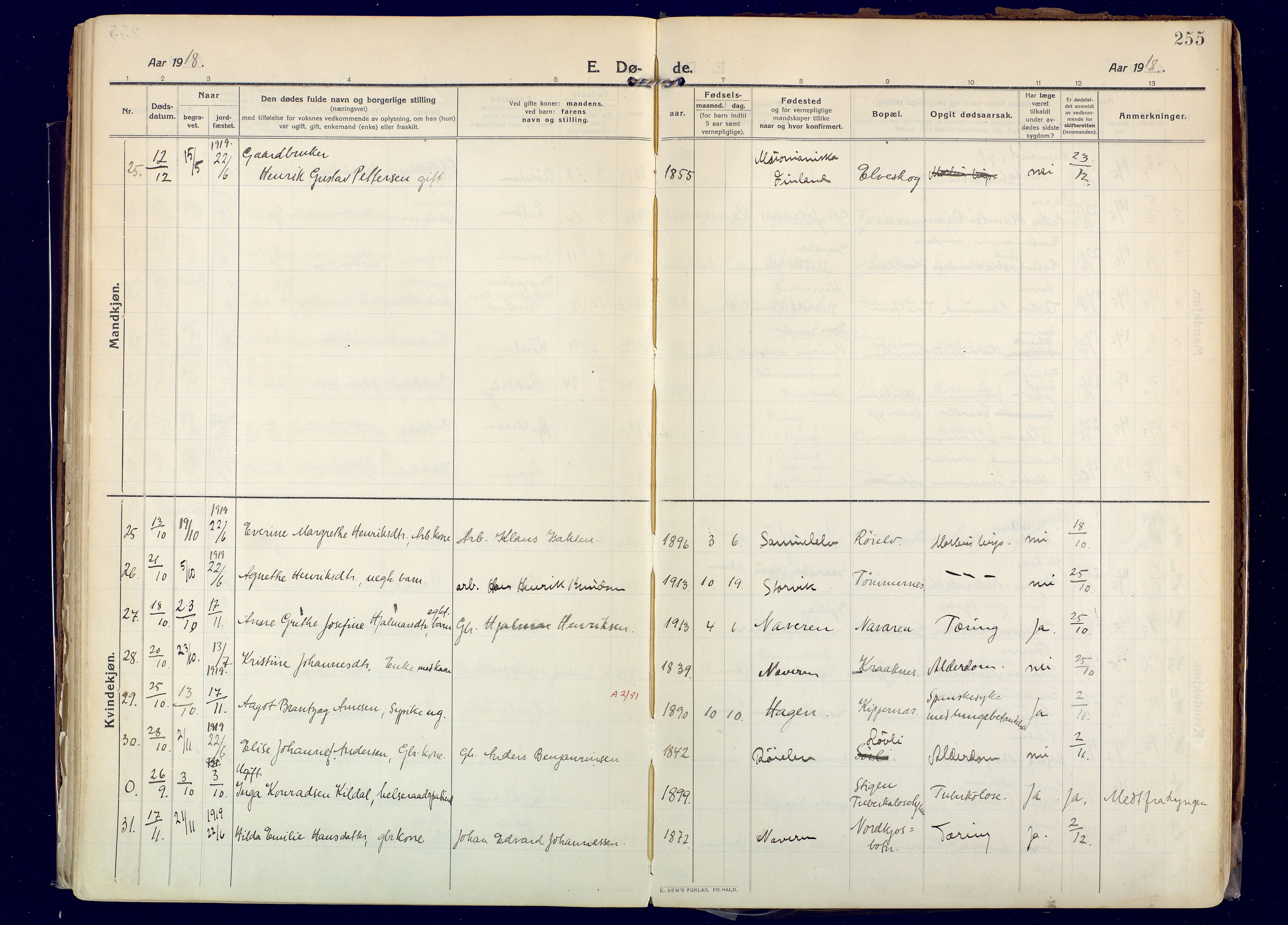 Skjervøy sokneprestkontor, AV/SATØ-S-1300/H/Ha/Haa: Ministerialbok nr. 20, 1911-1931, s. 255