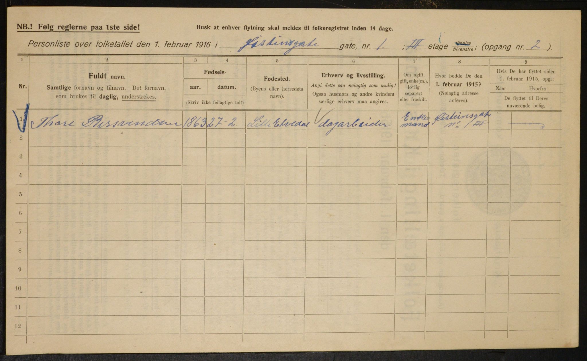 OBA, Kommunal folketelling 1.2.1916 for Kristiania, 1916, s. 133987