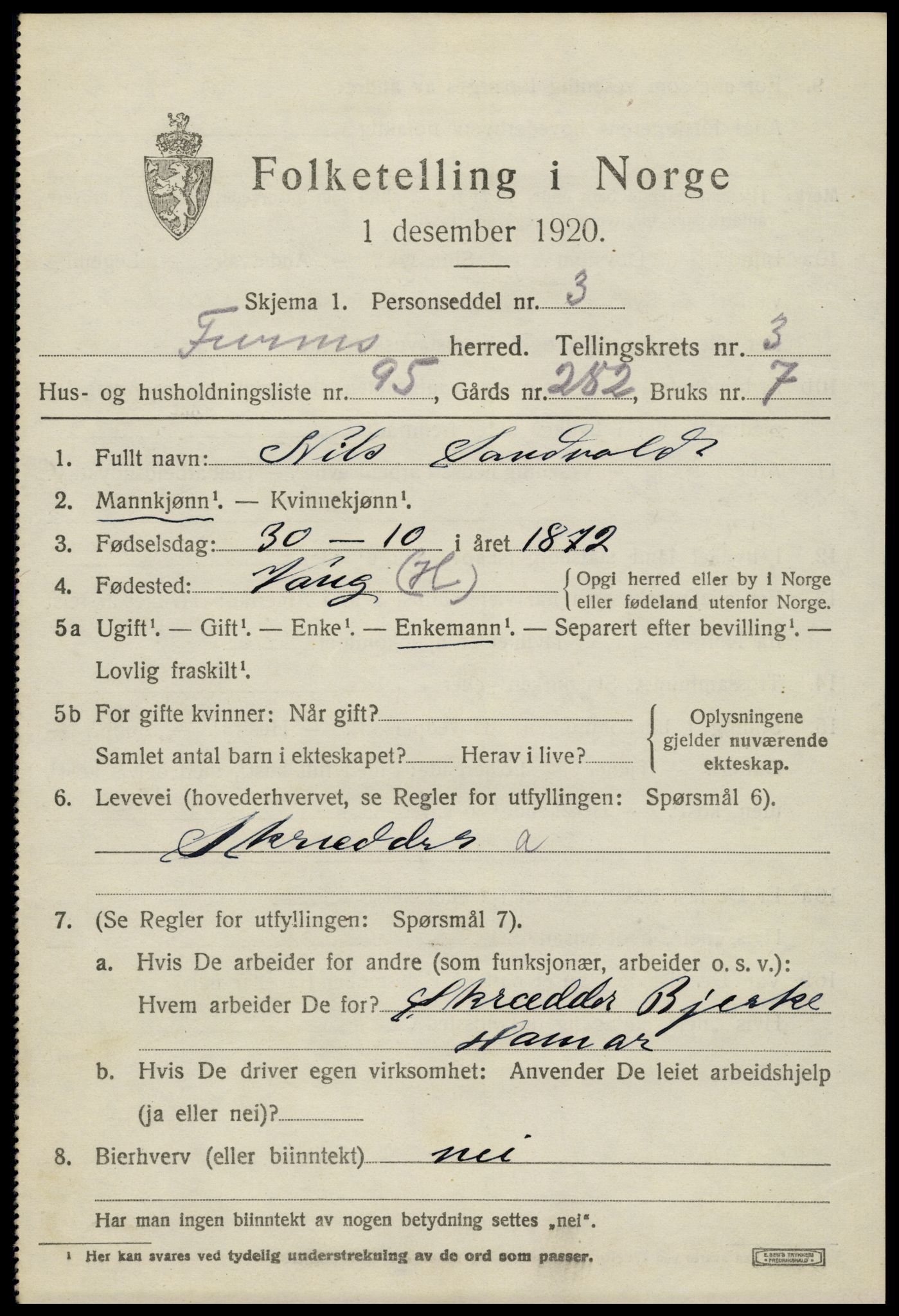SAH, Folketelling 1920 for 0413 Furnes herred, 1920, s. 5727