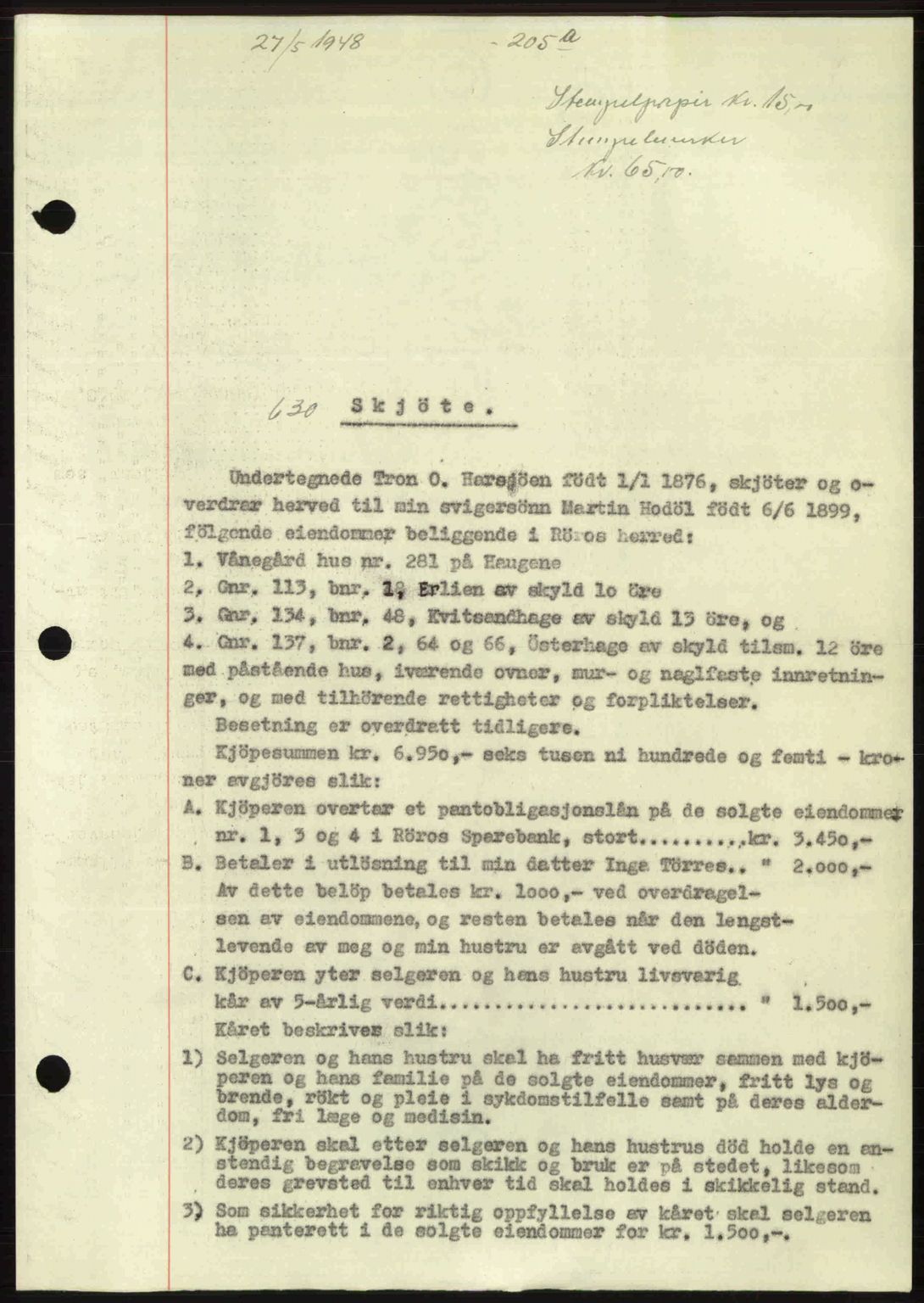 Gauldal sorenskriveri, SAT/A-0014/1/2/2C: Pantebok nr. A5, 1947-1948, Dagboknr: 630/1948