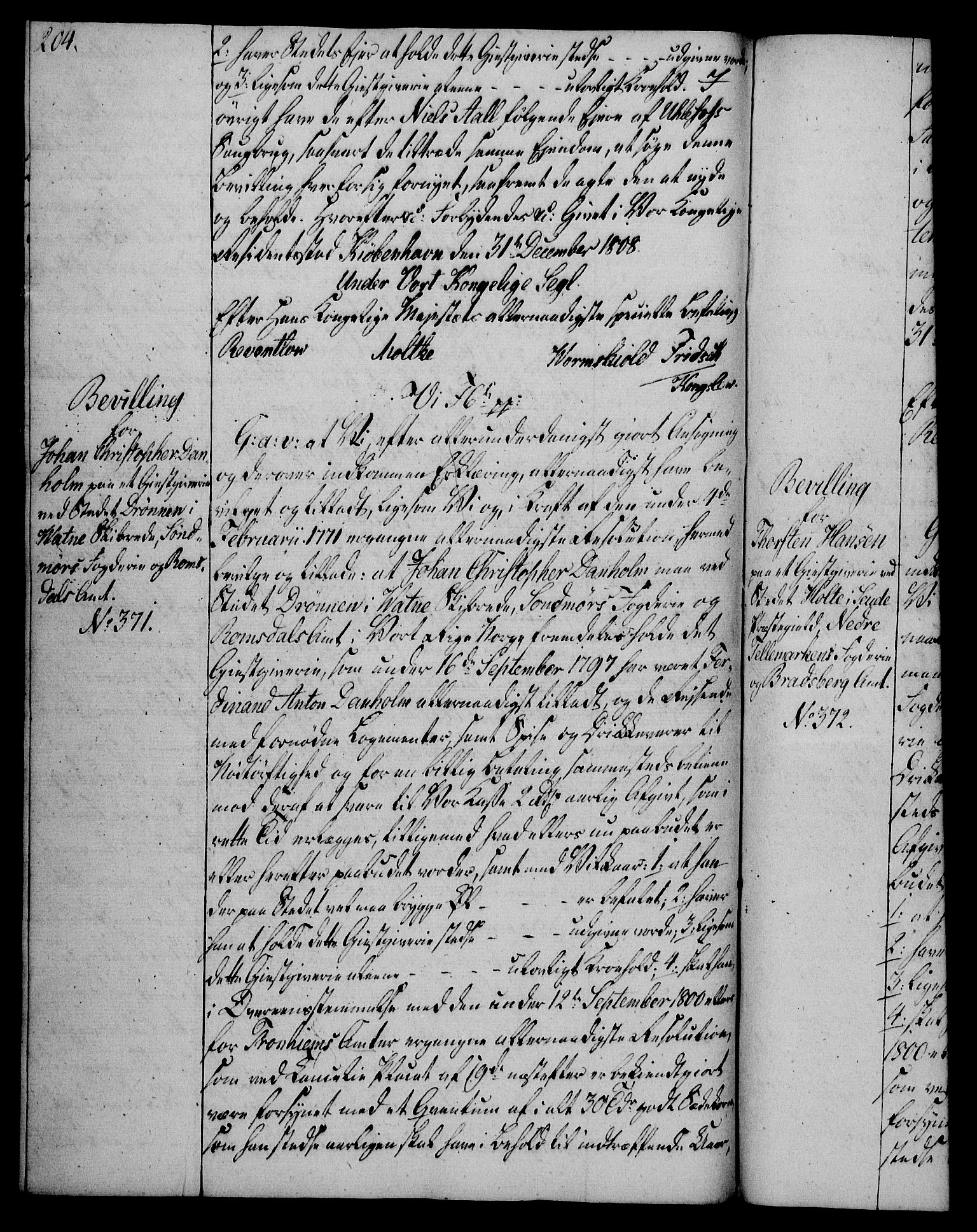 Rentekammeret, Kammerkanselliet, AV/RA-EA-3111/G/Gg/Gga/L0019: Norsk ekspedisjonsprotokoll med register (merket RK 53.19), 1807-1810, s. 204