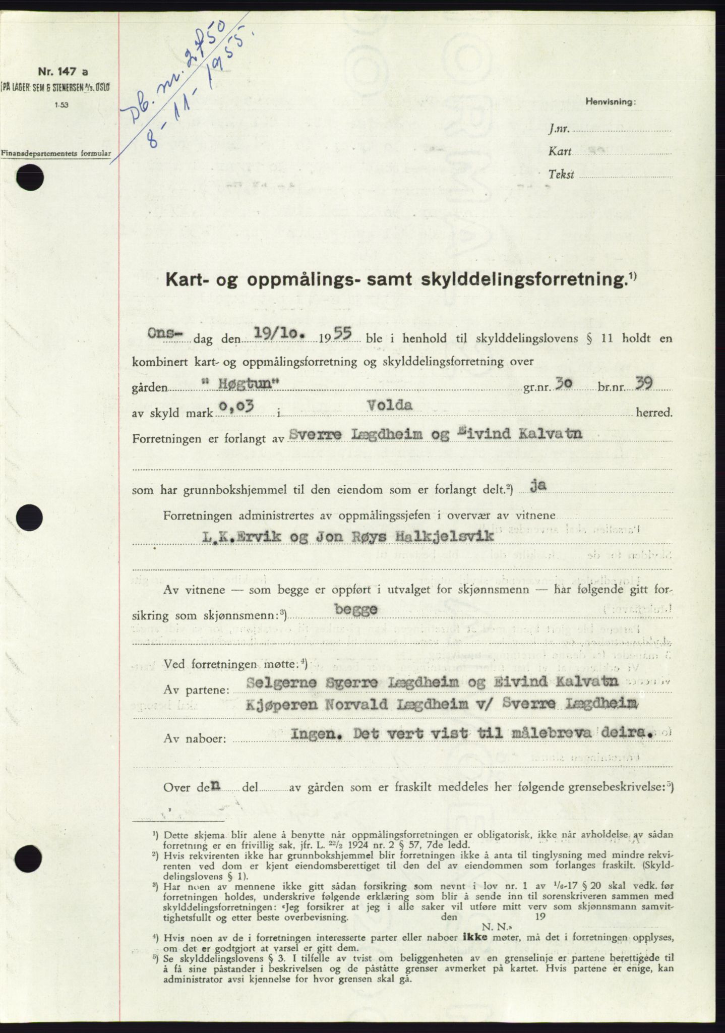 Søre Sunnmøre sorenskriveri, SAT/A-4122/1/2/2C/L0102: Pantebok nr. 28A, 1955-1956, Dagboknr: 2750/1955
