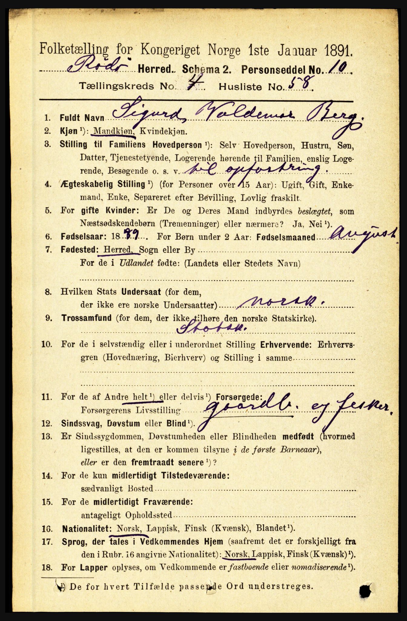 RA, Folketelling 1891 for 1836 Rødøy herred, 1891, s. 2050