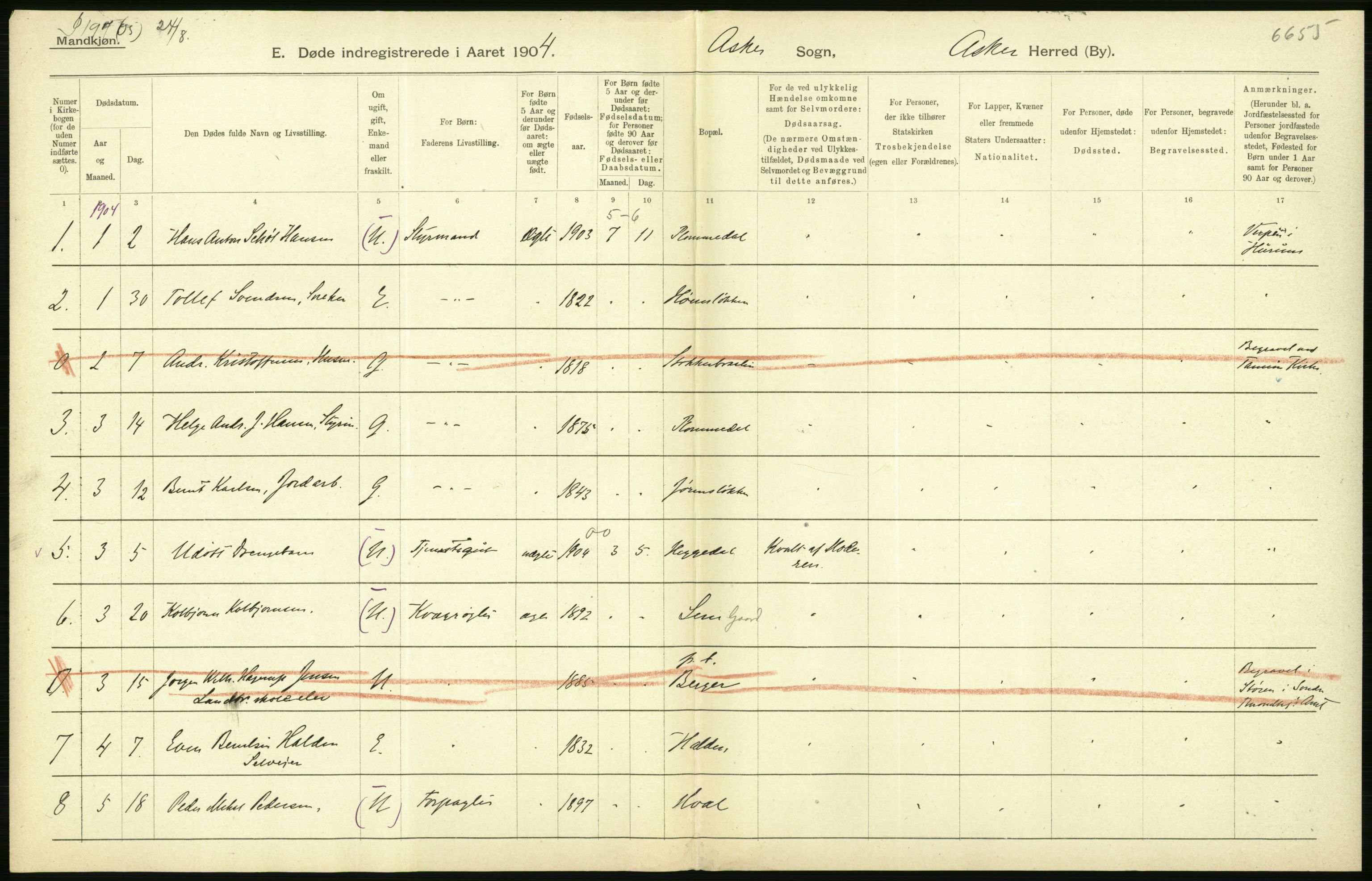 Statistisk sentralbyrå, Sosiodemografiske emner, Befolkning, AV/RA-S-2228/D/Df/Dfa/Dfab/L0002: Akershus amt: Fødte, gifte, døde, 1904, s. 604