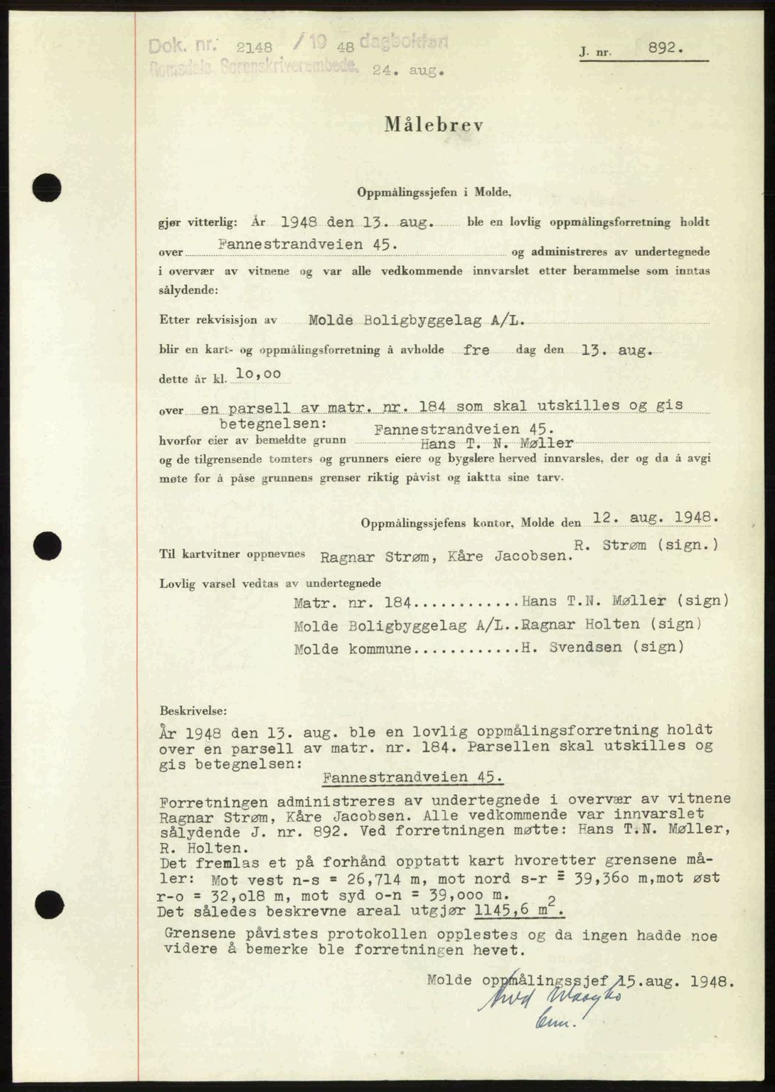 Romsdal sorenskriveri, SAT/A-4149/1/2/2C: Pantebok nr. A27, 1948-1948, Dagboknr: 2148/1948