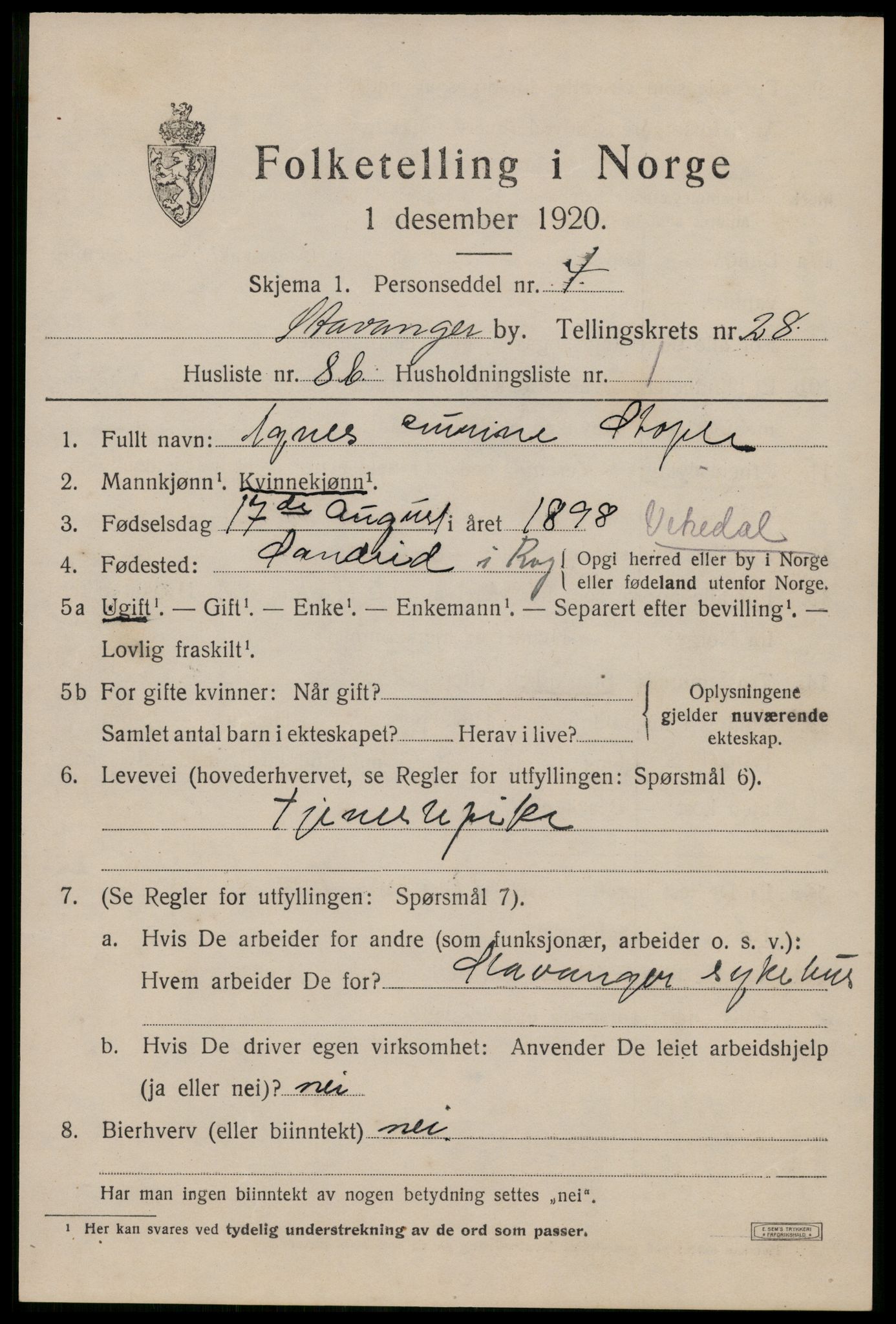 SAST, Folketelling 1920 for 1103 Stavanger kjøpstad, 1920, s. 80884