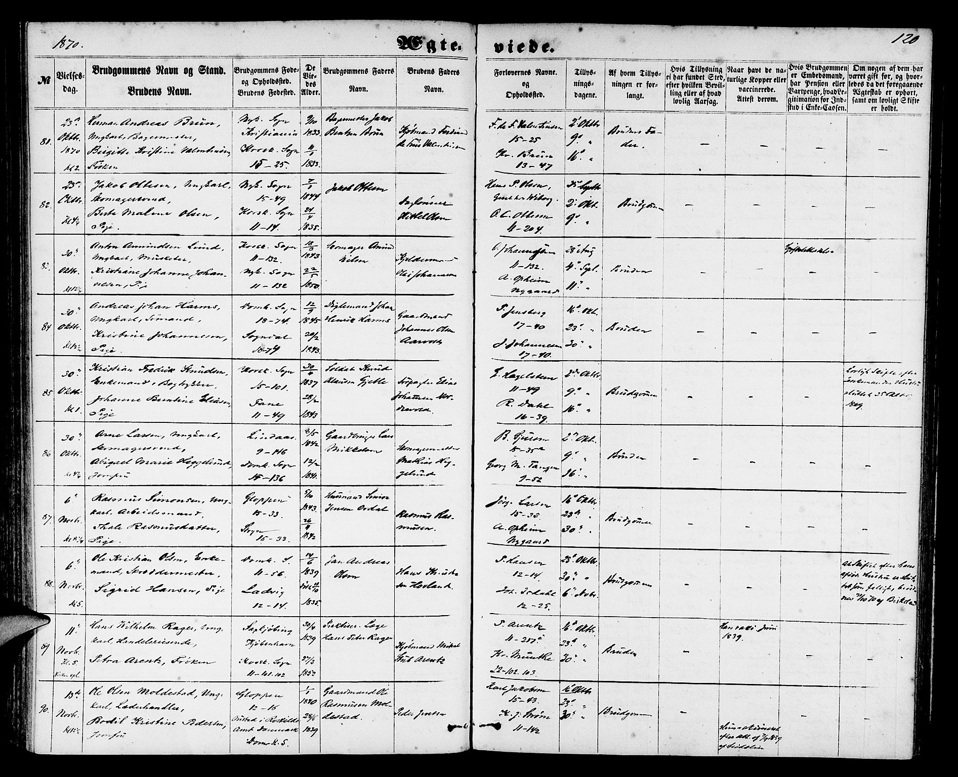 Domkirken sokneprestembete, AV/SAB-A-74801/H/Hab/L0030: Klokkerbok nr. D 2, 1857-1876, s. 120