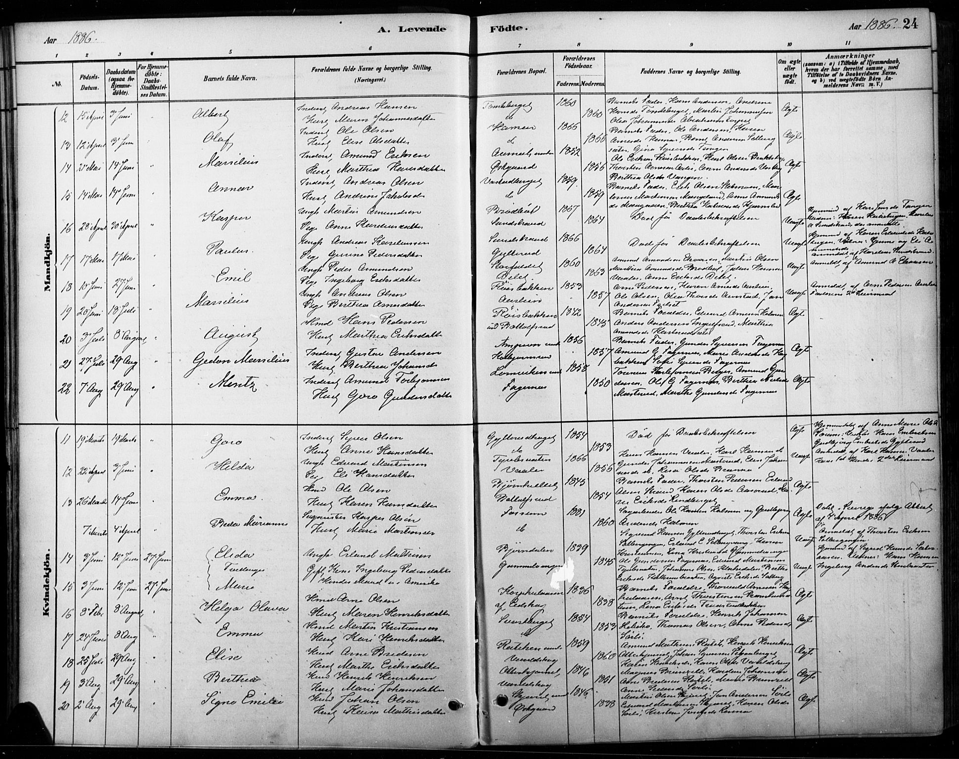 Vinger prestekontor, AV/SAH-PREST-024/H/Ha/Haa/L0015: Ministerialbok nr. 15, 1881-1900, s. 24