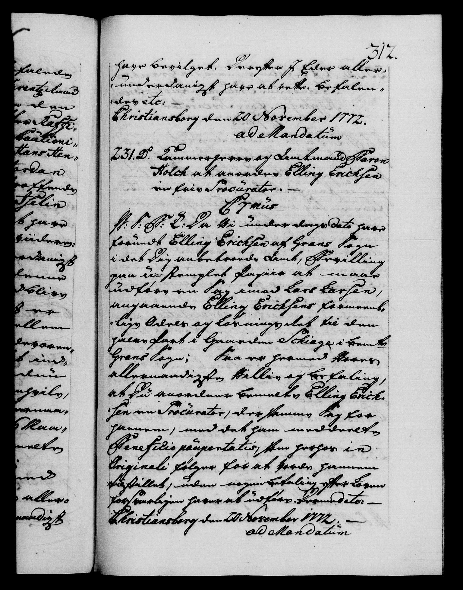 Danske Kanselli 1572-1799, AV/RA-EA-3023/F/Fc/Fca/Fcab/L0040: Norske tegnelser "Norske eller 3. depts. missiver", 1771-1773, s. 312a