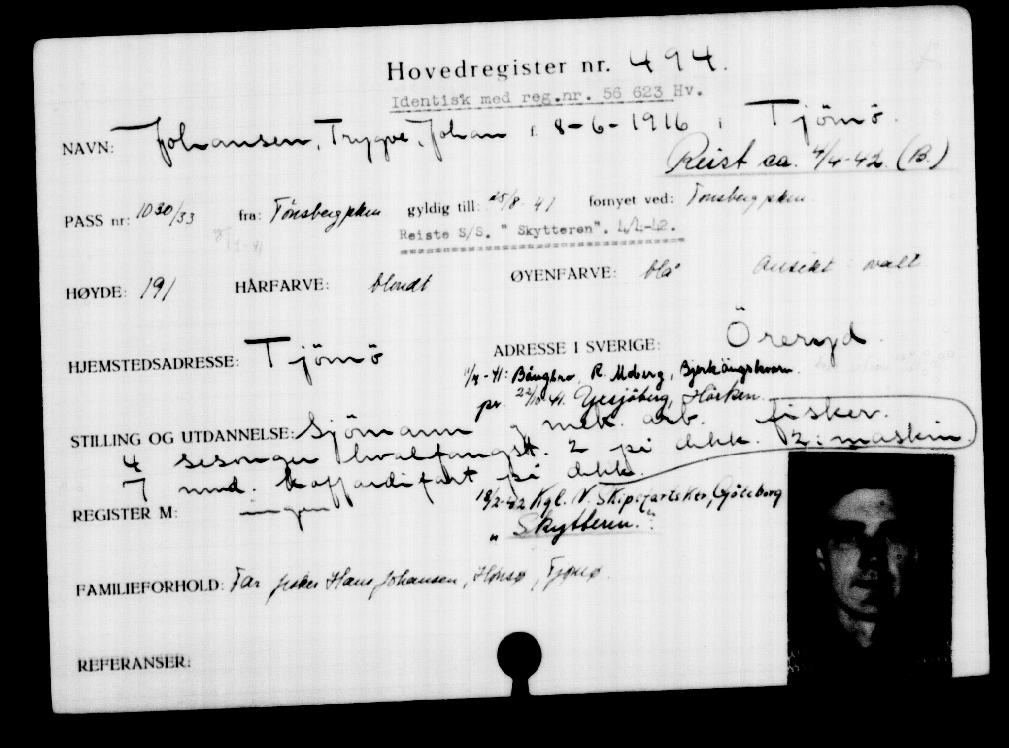 Utenriksstasjonene, Legasjonen i Stockholm, Flyktningkontoret, AV/RA-S-6753/V/Va/L0001: Kjesäterkartoteket, flyktninger med registreringsnr. 1-1000, 1940-1945, s. 760