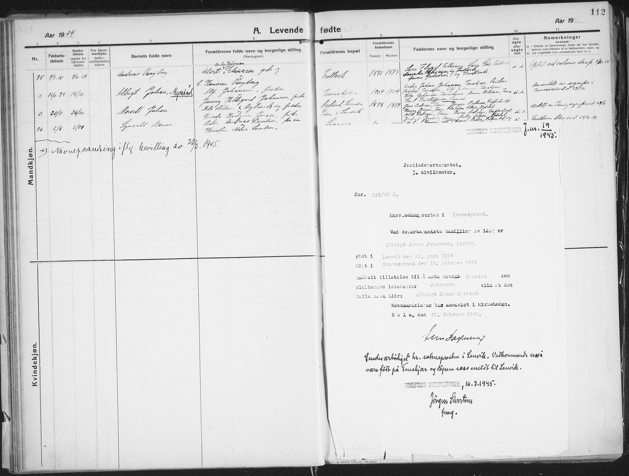 Lenvik sokneprestembete, SATØ/S-1310/H/Ha/Haa/L0016kirke: Ministerialbok nr. 16, 1910-1924, s. 112