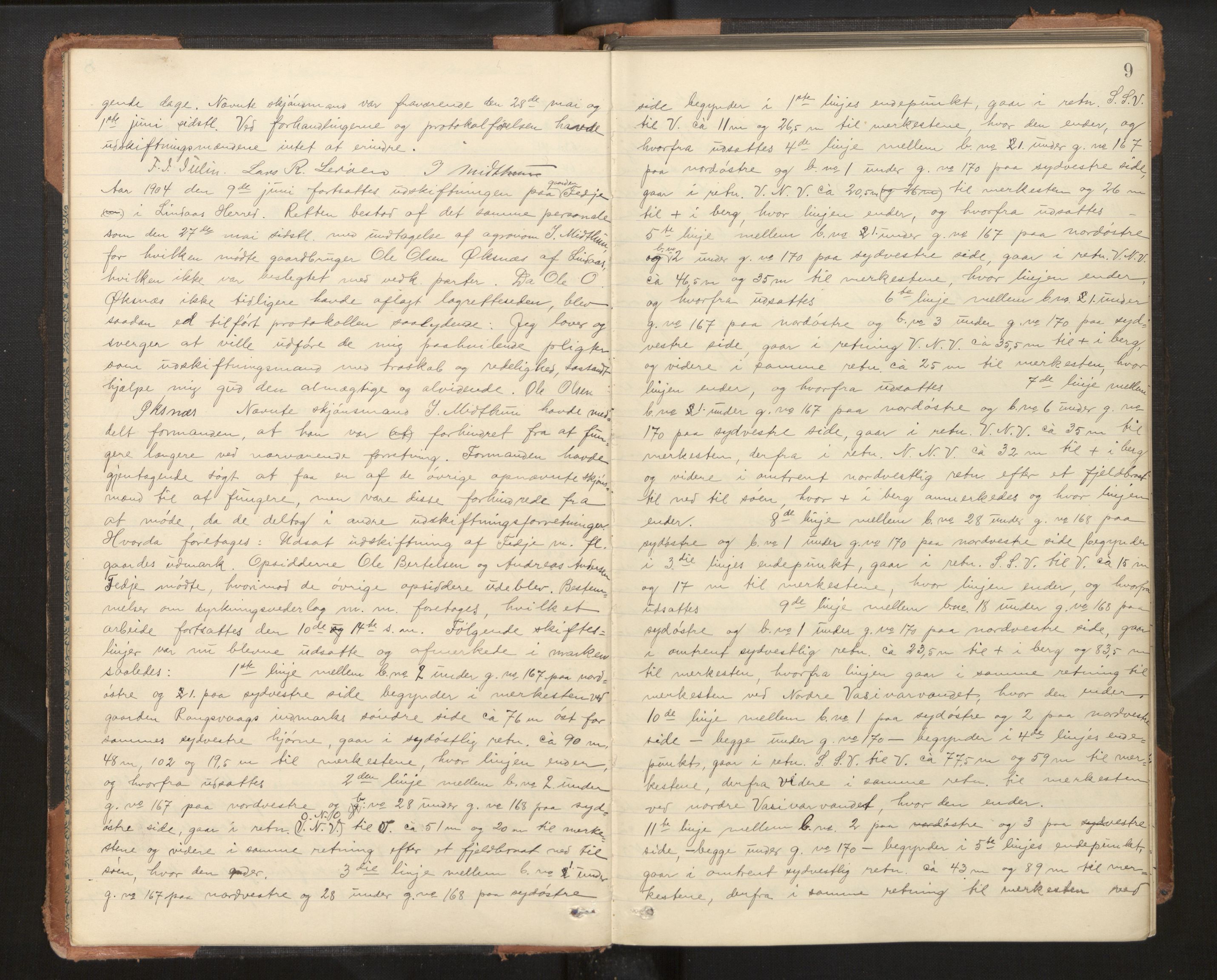Hordaland jordskiftedøme - II Ytre Nordhordland jordskiftedistrikt, AV/SAB-A-6901/A/Aa/L0011: Forhandlingsprotokoll, 1903-1908, s. 8b-9a