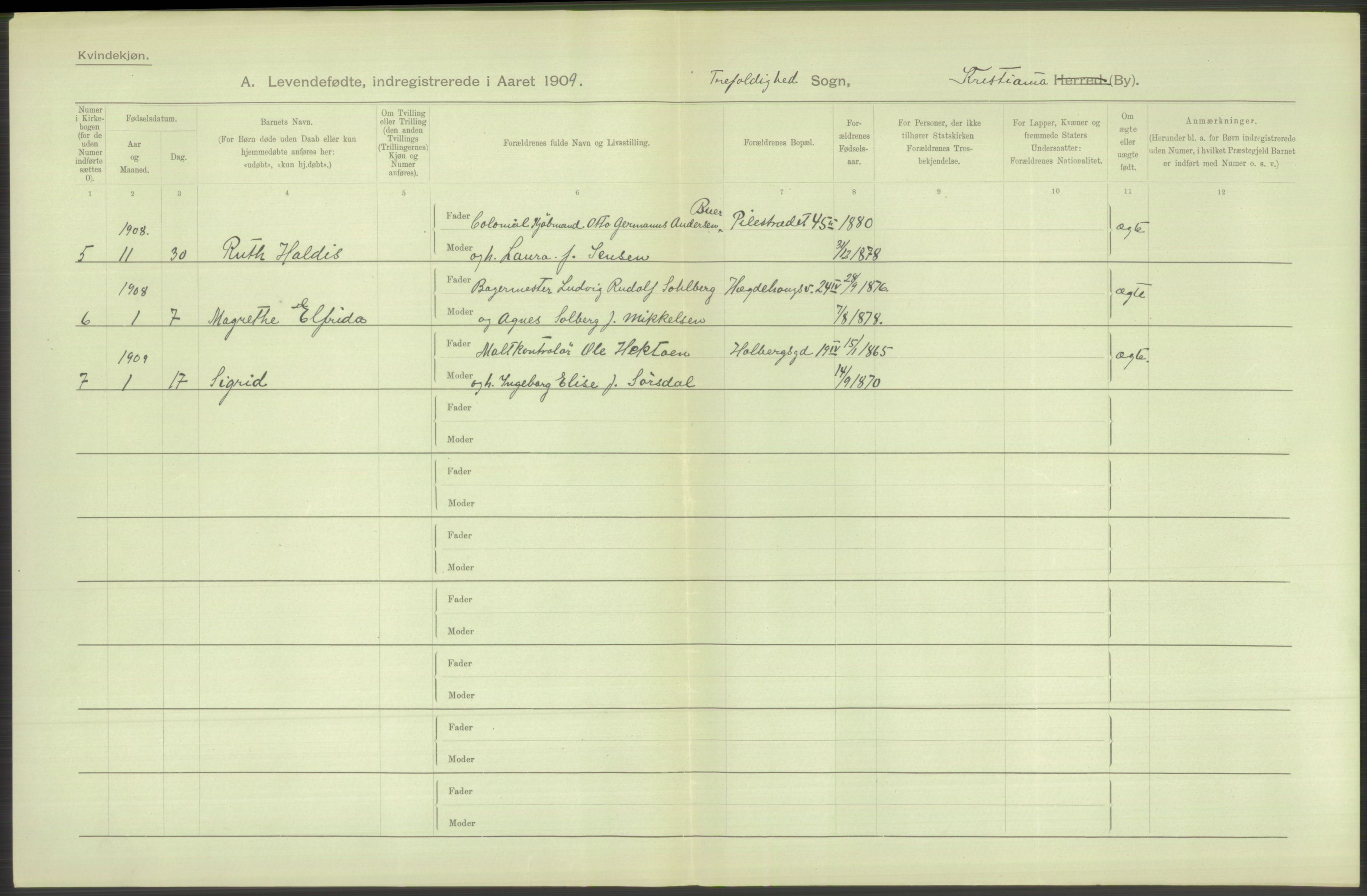 Statistisk sentralbyrå, Sosiodemografiske emner, Befolkning, RA/S-2228/D/Df/Dfa/Dfag/L0007: Kristiania: Levendefødte menn og kvinner., 1909, s. 772