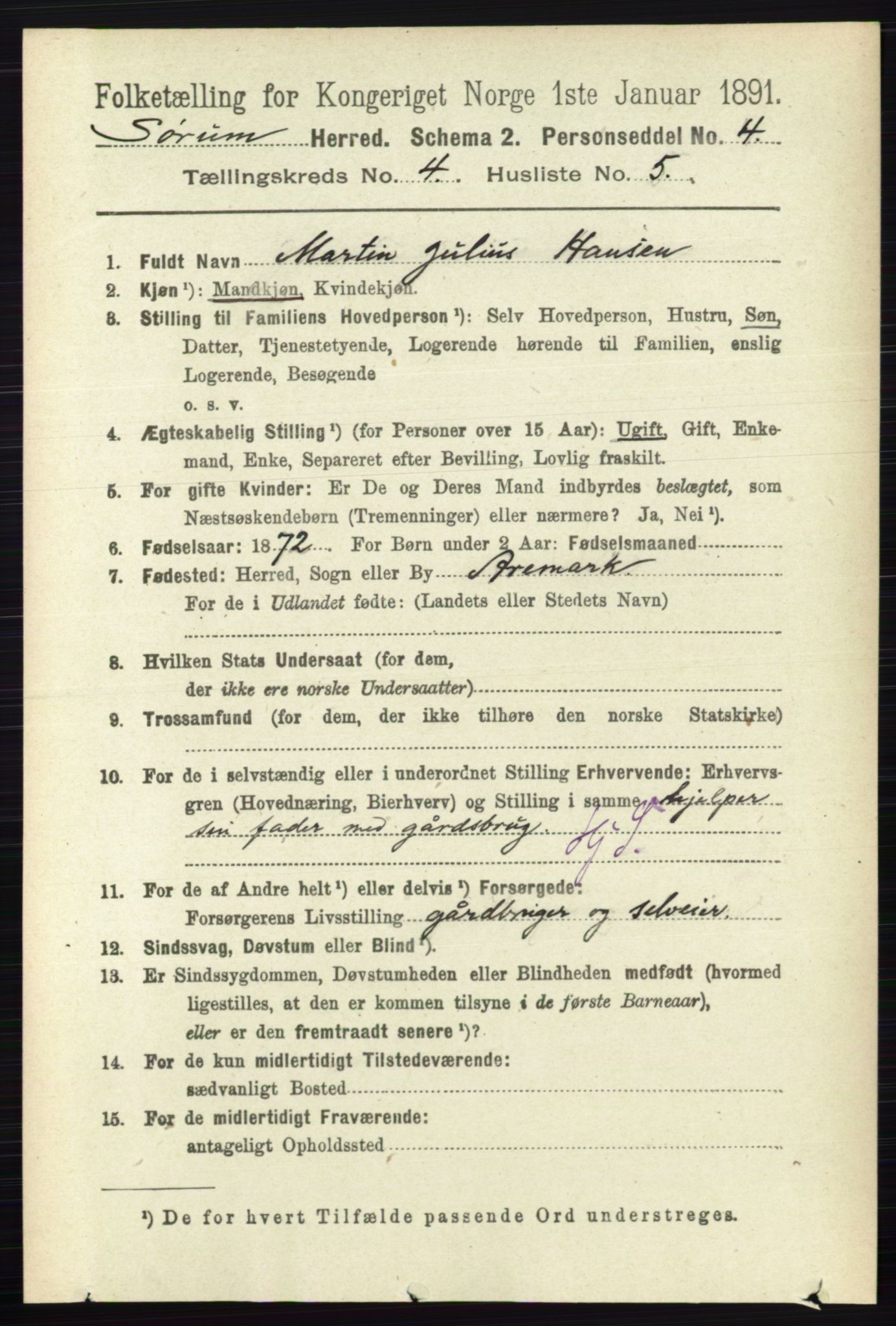 RA, Folketelling 1891 for 0226 Sørum herred, 1891, s. 1904