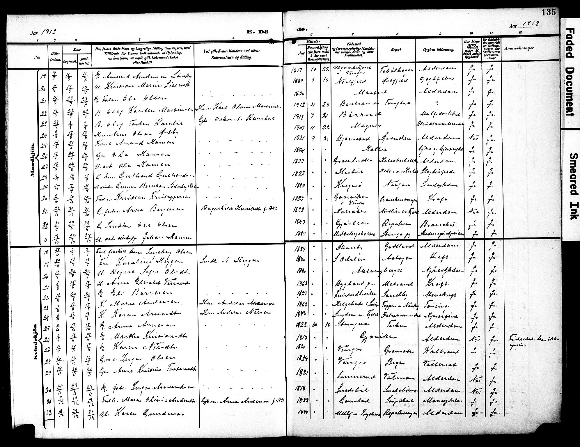 Eidskog prestekontor, SAH/PREST-026/H/Ha/Hab/L0003: Klokkerbok nr. 3, 1904-1919, s. 135