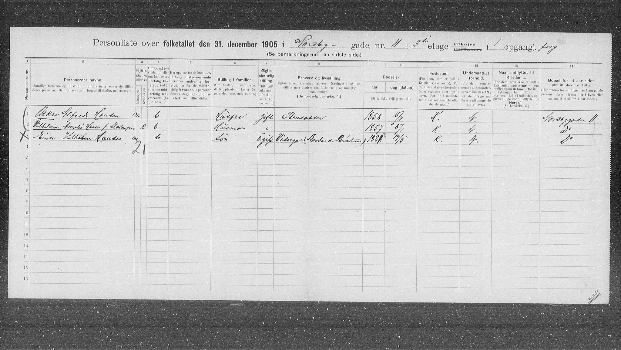 OBA, Kommunal folketelling 31.12.1905 for Kristiania kjøpstad, 1905, s. 37830