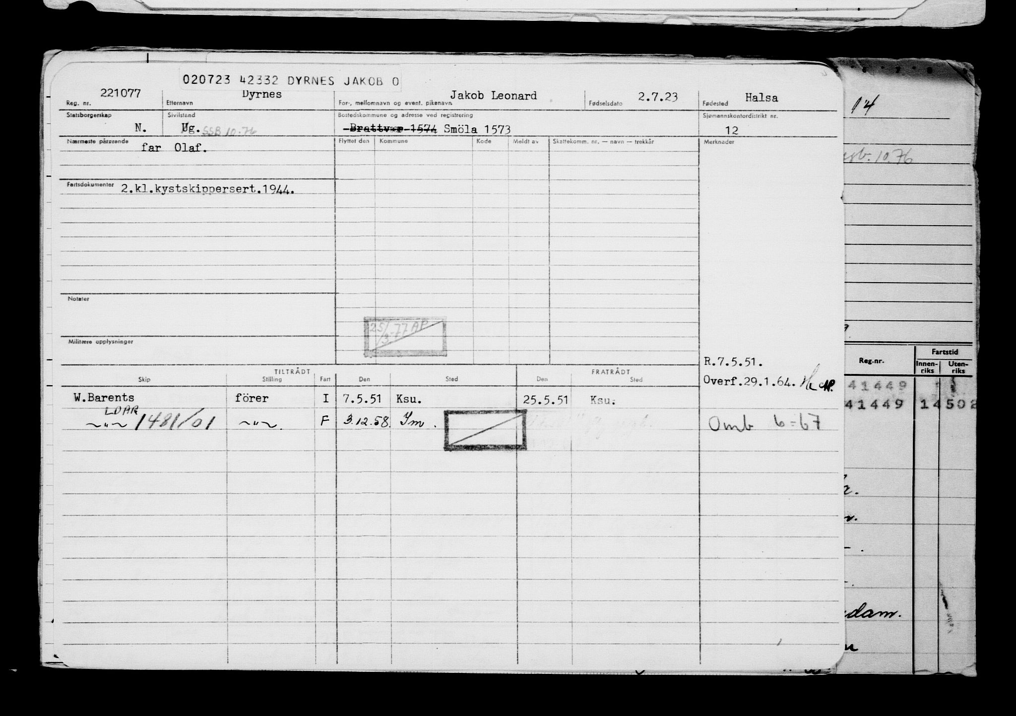 Direktoratet for sjømenn, AV/RA-S-3545/G/Gb/L0220: Hovedkort, 1923, s. 569