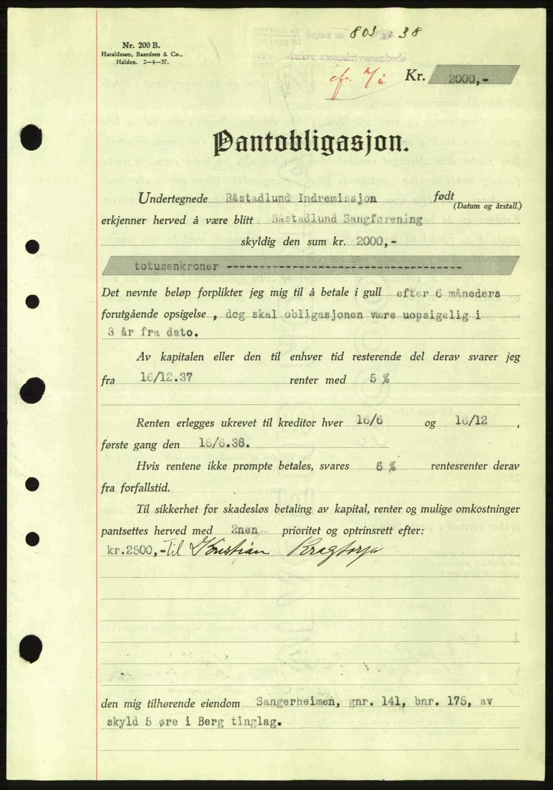 Idd og Marker sorenskriveri, AV/SAO-A-10283/G/Gb/Gbc/L0001: Pantebok nr. B1-3, 1936-1939, Dagboknr: 803/1938