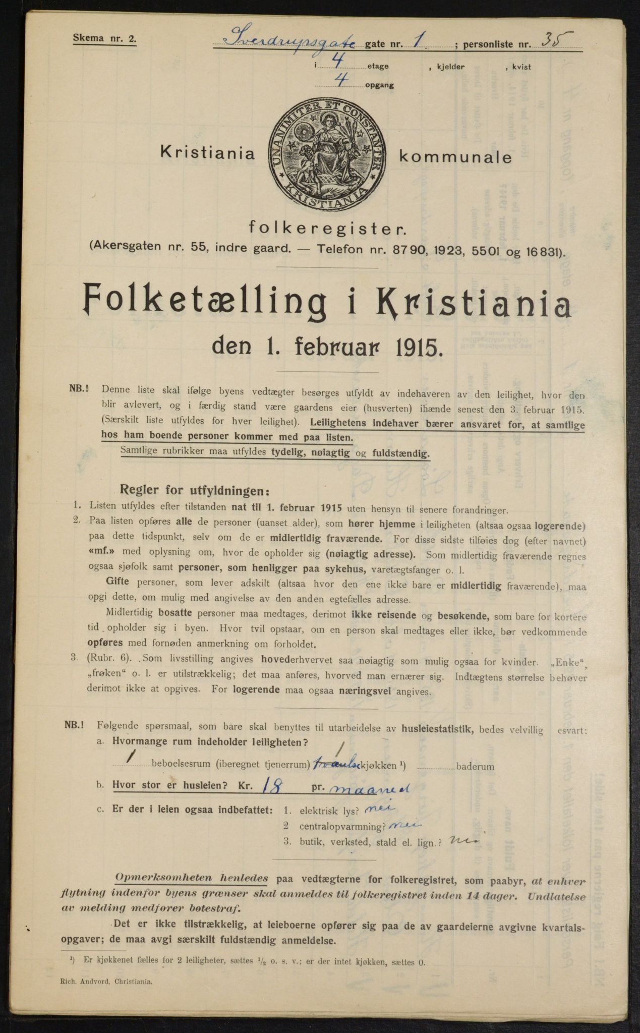 OBA, Kommunal folketelling 1.2.1915 for Kristiania, 1915, s. 105120
