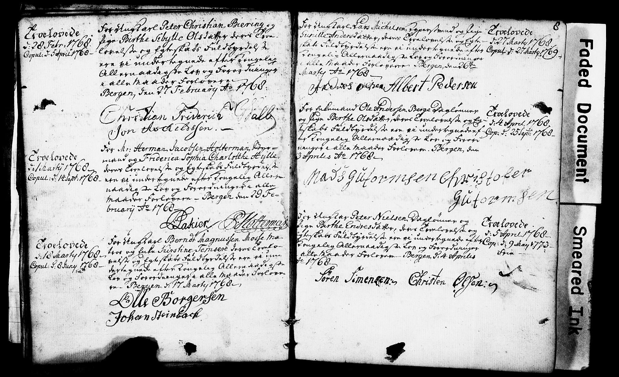 Domkirken sokneprestembete, SAB/A-74801: Forlovererklæringer nr. II.5.1, 1767-1792, s. 8