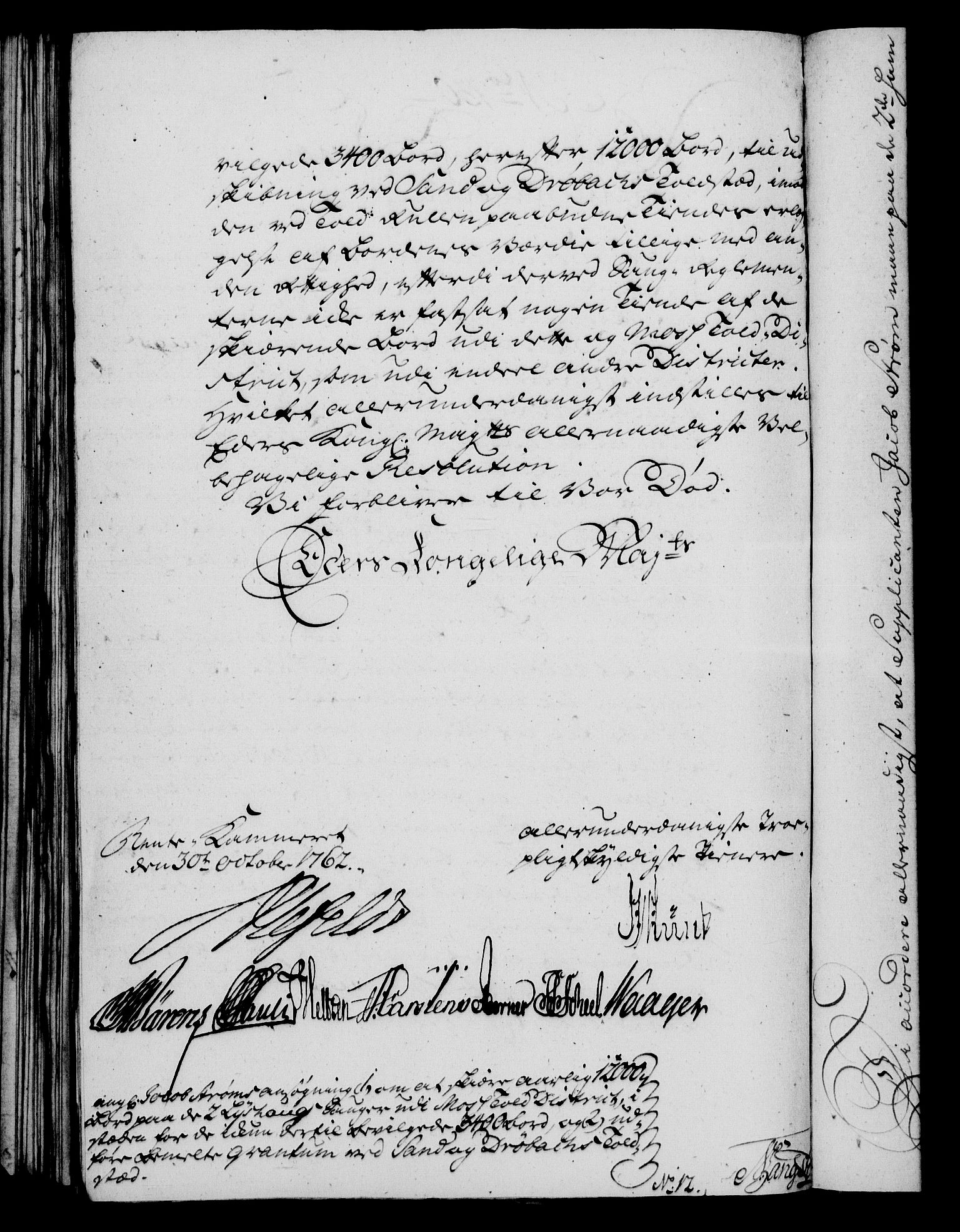 Rentekammeret, Kammerkanselliet, RA/EA-3111/G/Gf/Gfa/L0044: Norsk relasjons- og resolusjonsprotokoll (merket RK 52.44), 1762, s. 485