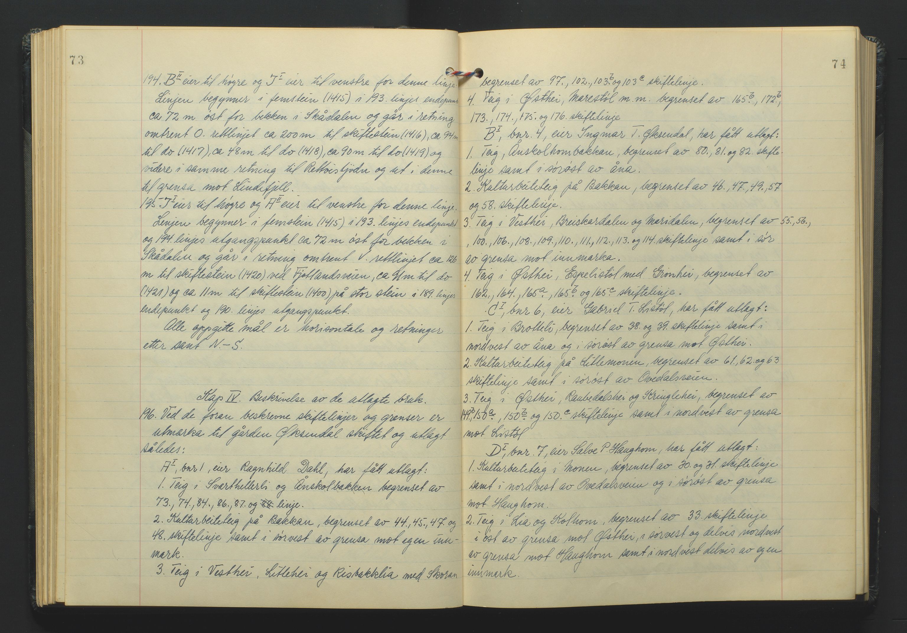 Lista jordskifterett, AV/SAK-1541-0005/F/Fa/L0003: Jordskifterettsbok Flekkefjord domssokn, med gårdsregister nr 9, 1956-1963, s. 73-74