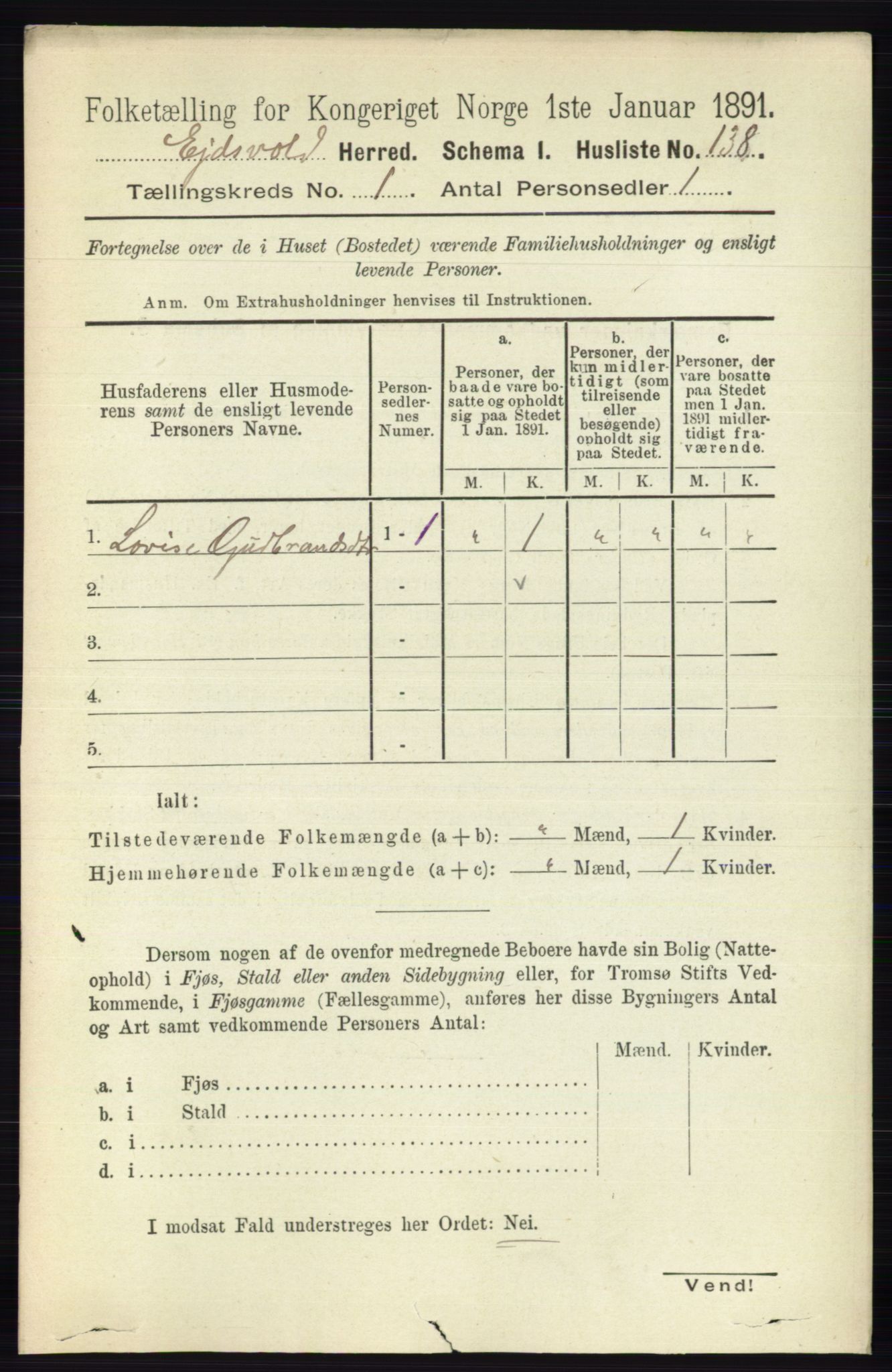 RA, Folketelling 1891 for 0237 Eidsvoll herred, 1891, s. 185