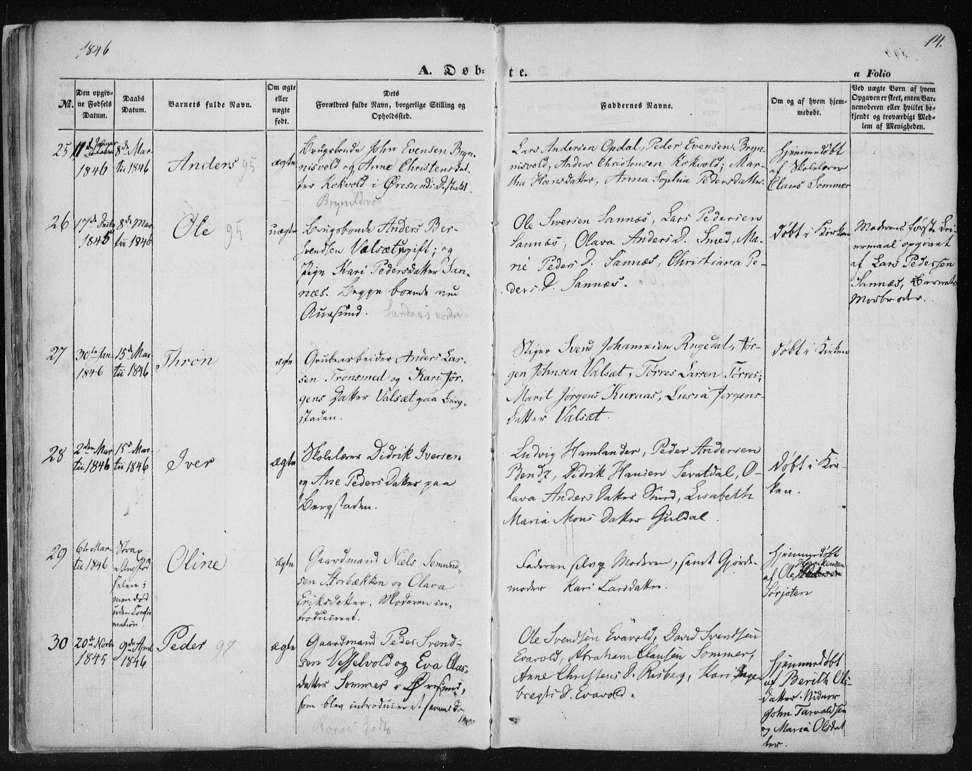 Ministerialprotokoller, klokkerbøker og fødselsregistre - Sør-Trøndelag, AV/SAT-A-1456/681/L0931: Ministerialbok nr. 681A09, 1845-1859, s. 14