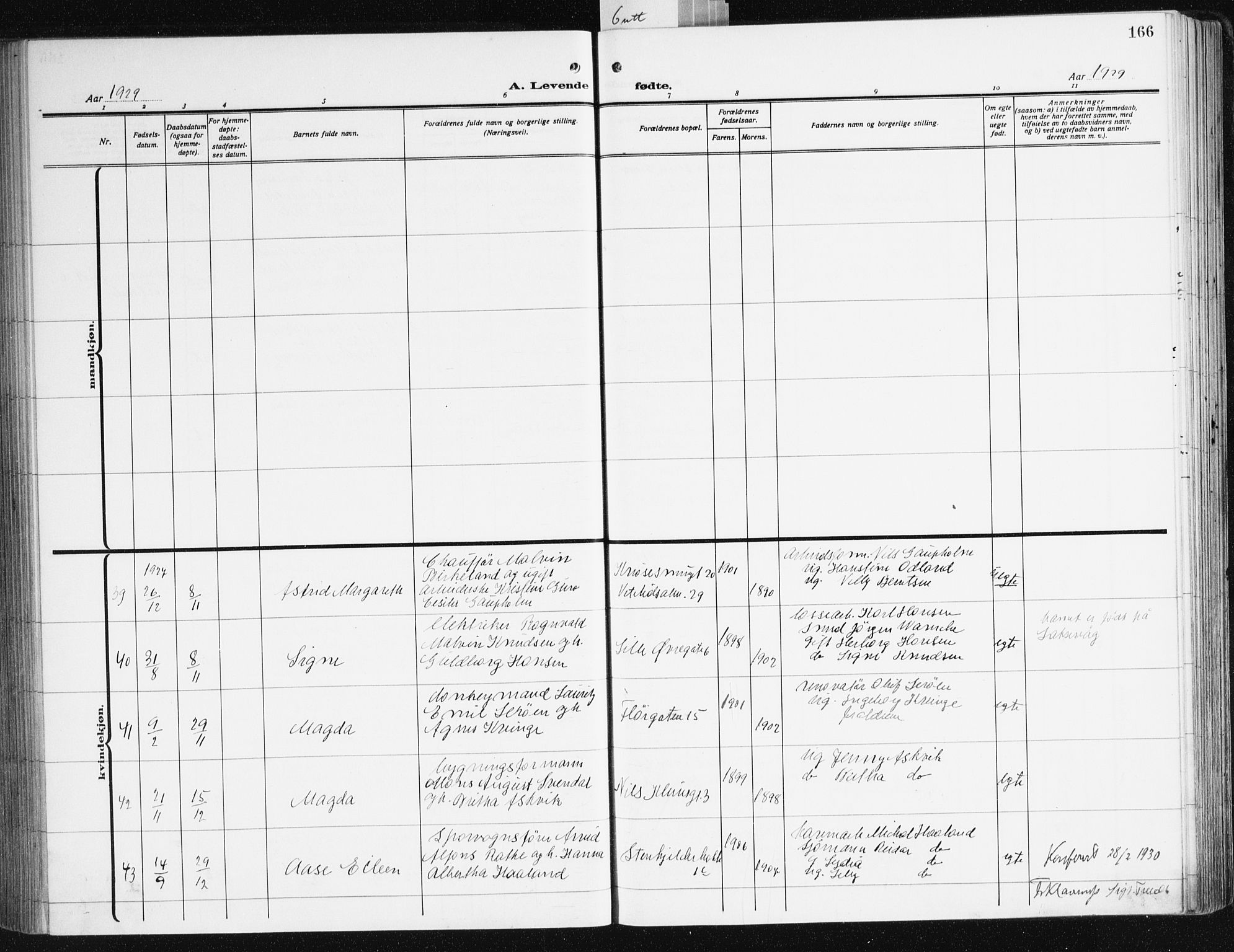 Korskirken sokneprestembete, SAB/A-76101/H/Hab: Klokkerbok nr. B 12, 1917-1942, s. 166