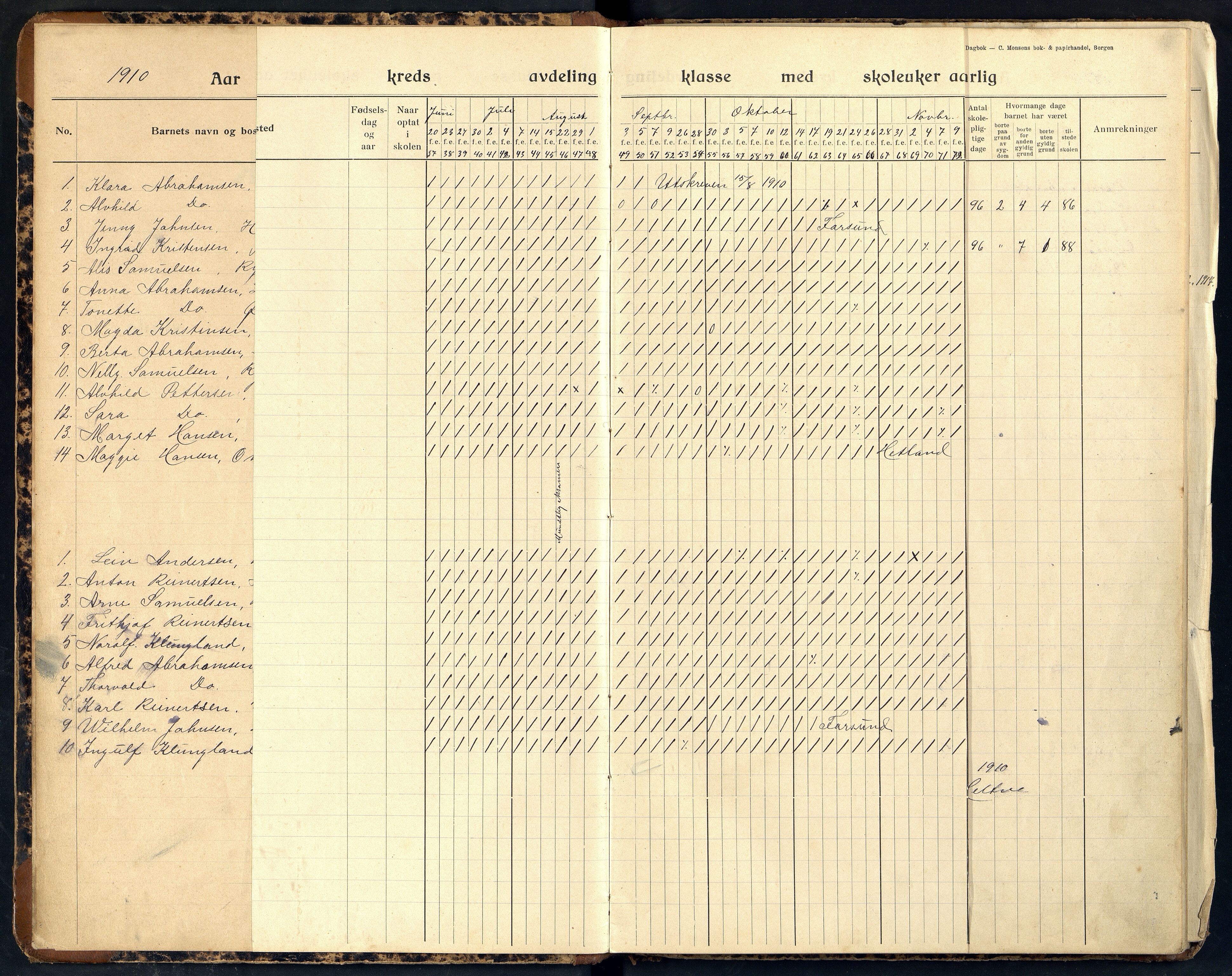 Lista kommune - Hoskuldsnes Skole, ARKSOR/1003LI557/I/L0001: Dagbok, 1910-1923