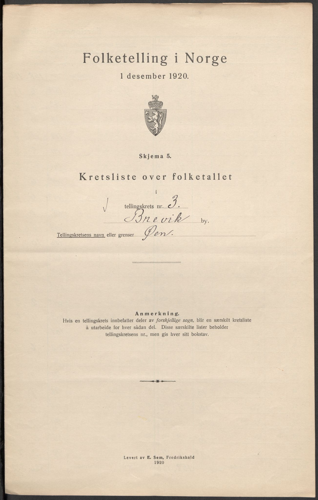 SAKO, Folketelling 1920 for 0804 Brevik kjøpstad, 1920, s. 12