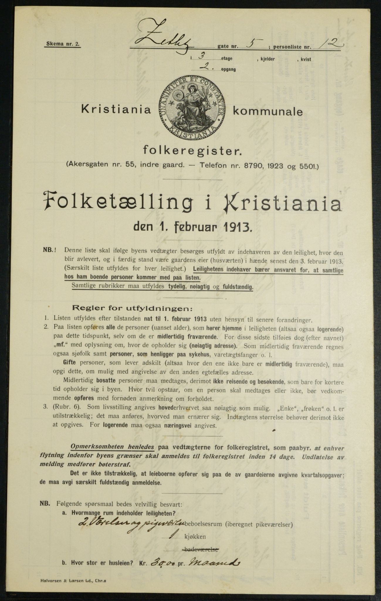 OBA, Kommunal folketelling 1.2.1913 for Kristiania, 1913, s. 128599