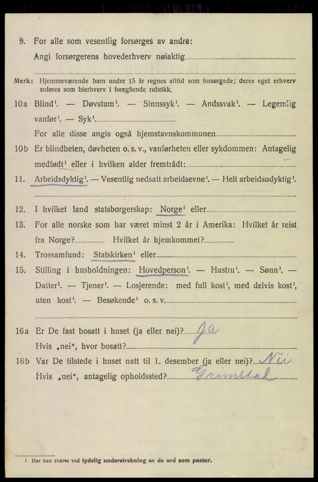 SAK, Folketelling 1920 for 0923 Fjære herred, 1920, s. 3264